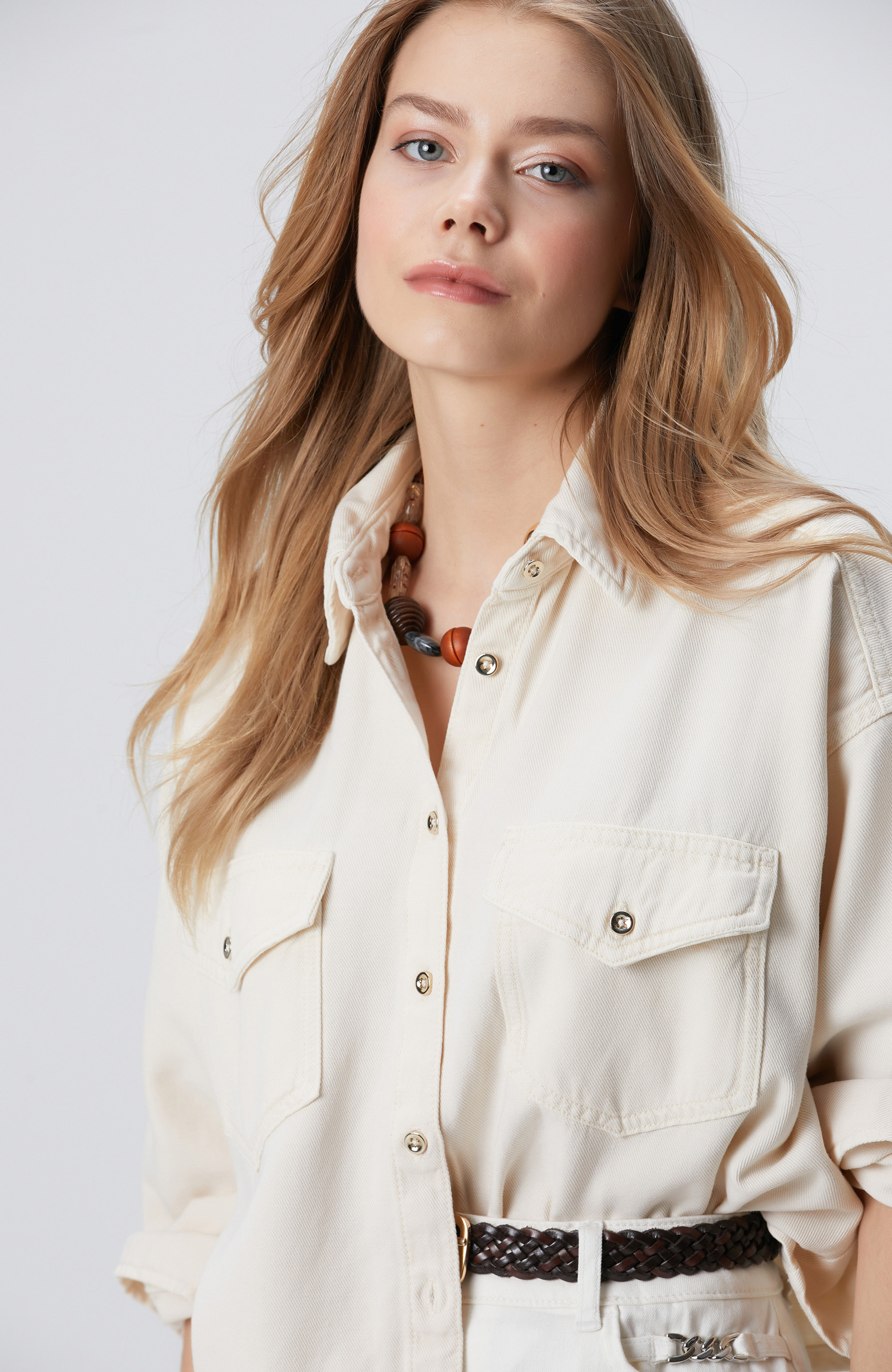 Kırık Beyaz Denim Gömlek