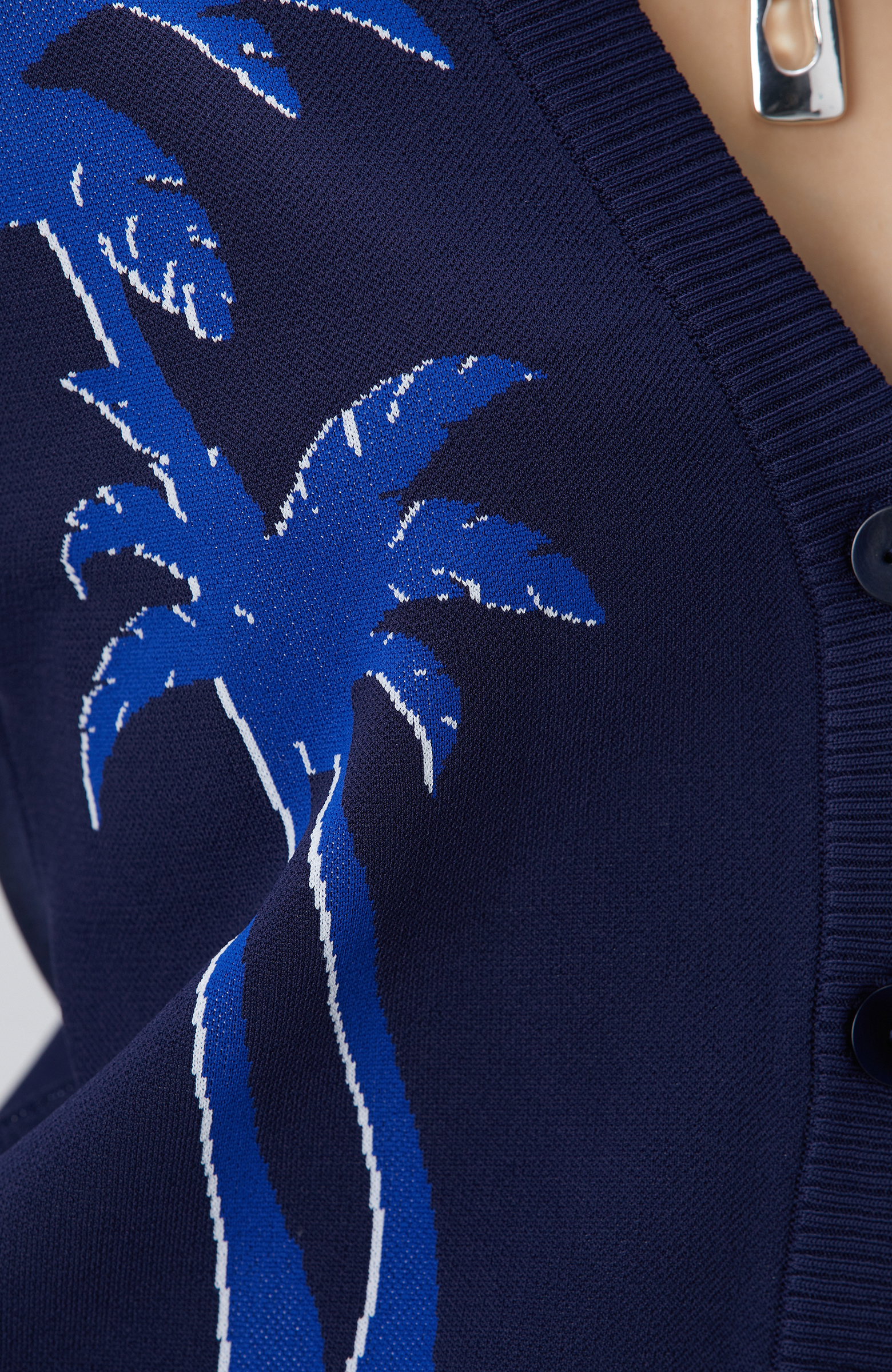 Lacivert Palmiye Desenli Hırka