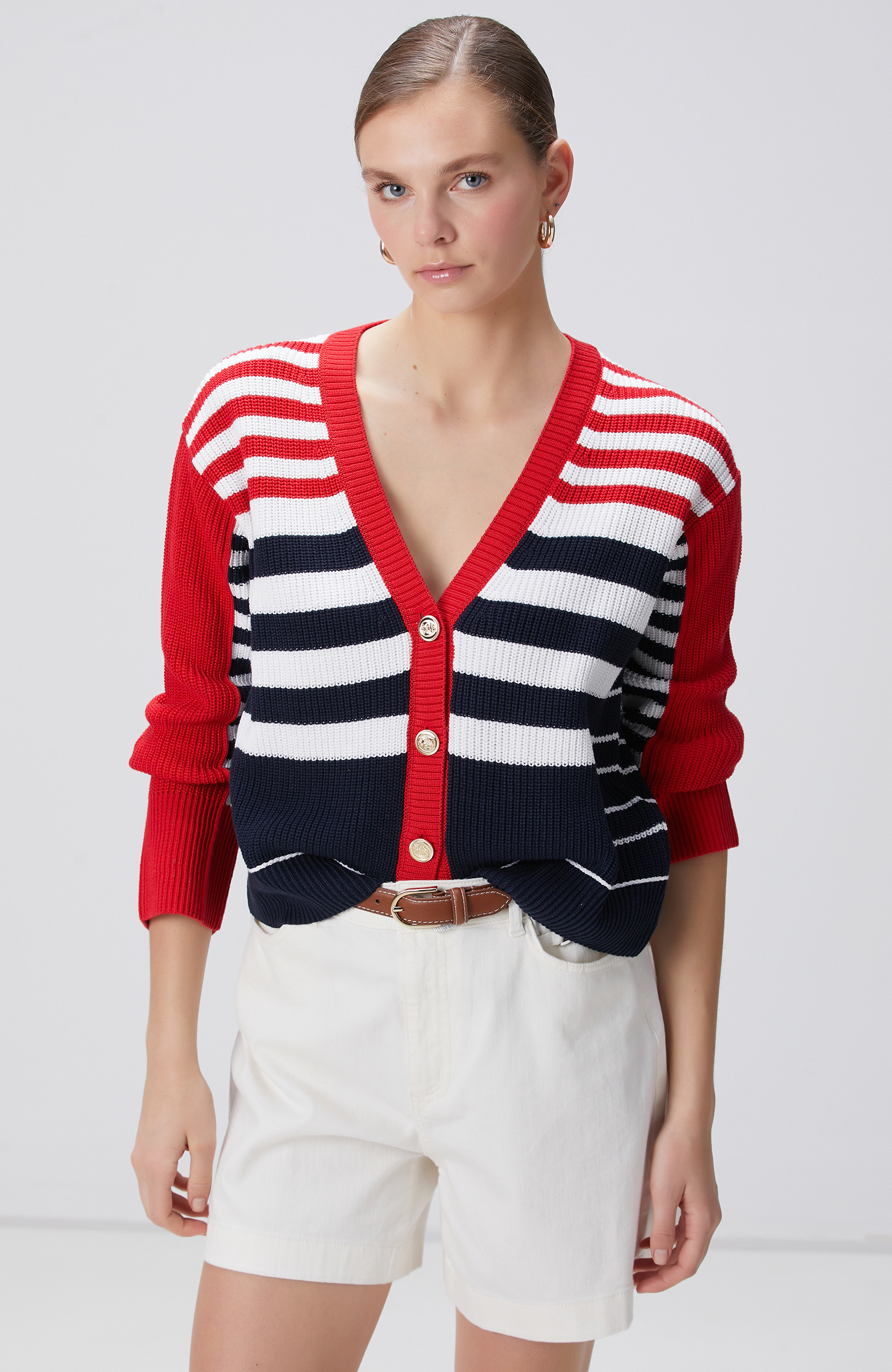 Lacivert Beyaz Kırmızı Hırka