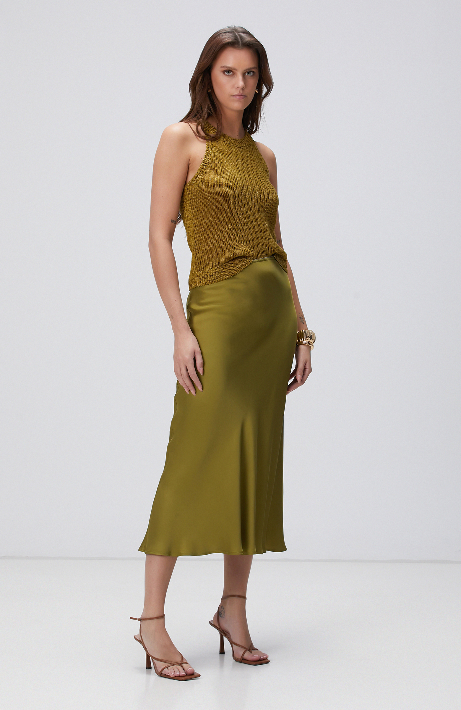 Haki Halter Yaka Triko