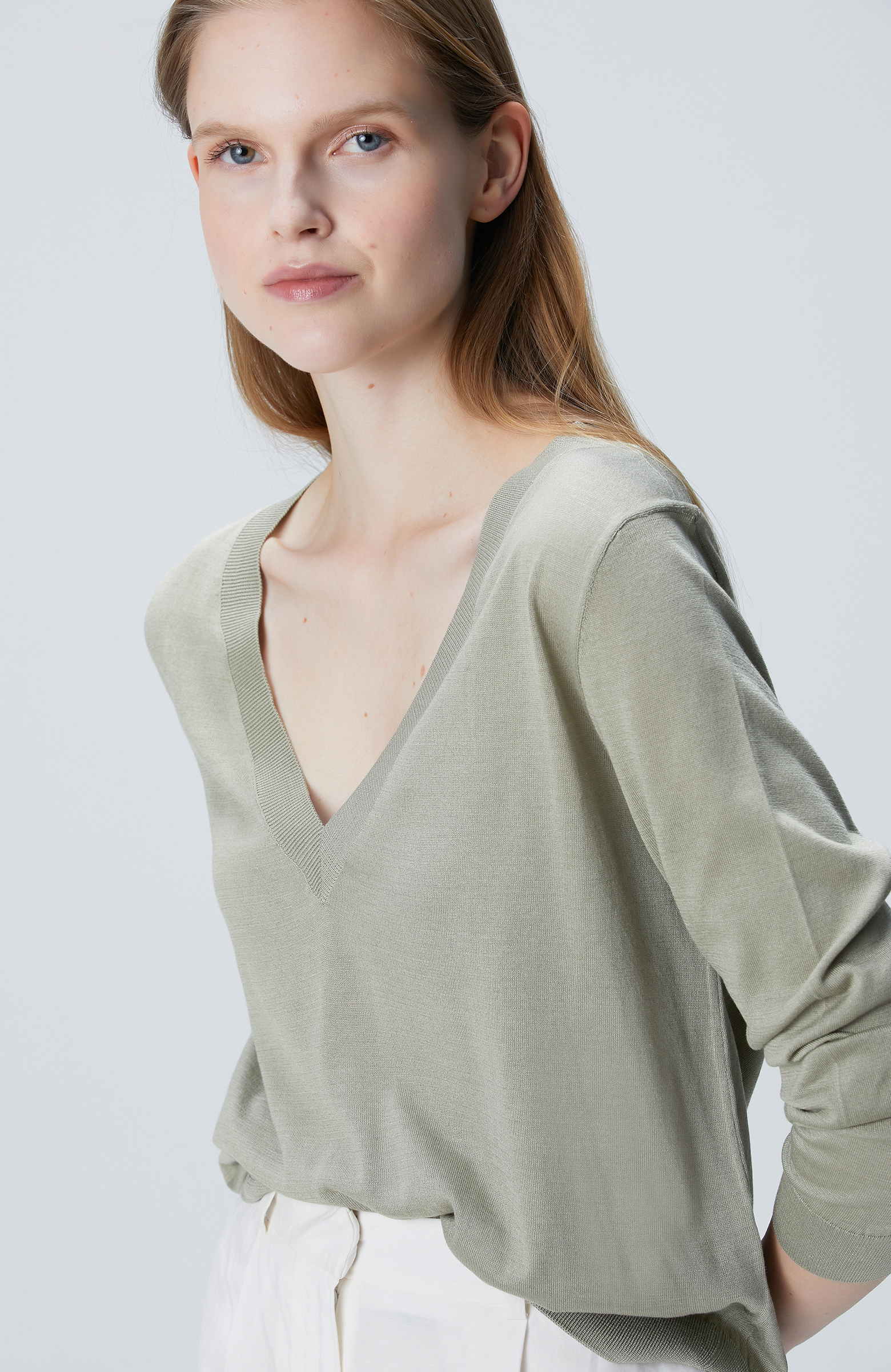 Limited Haki İpek Karışımlı Kazak