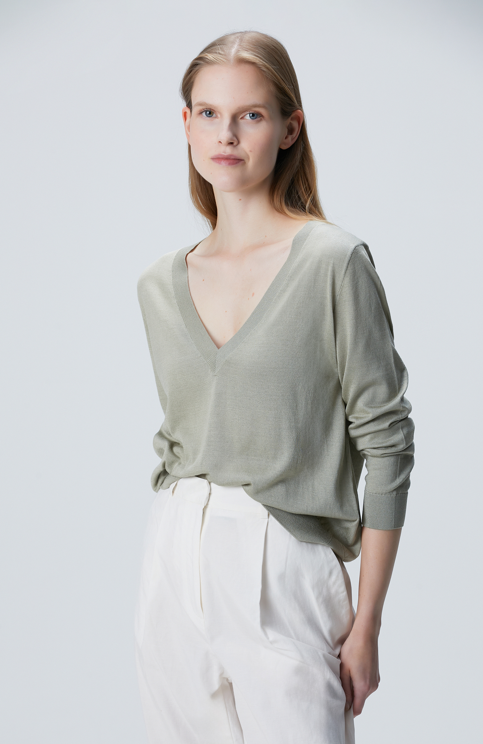 Limited Haki İpek Karışımlı Kazak