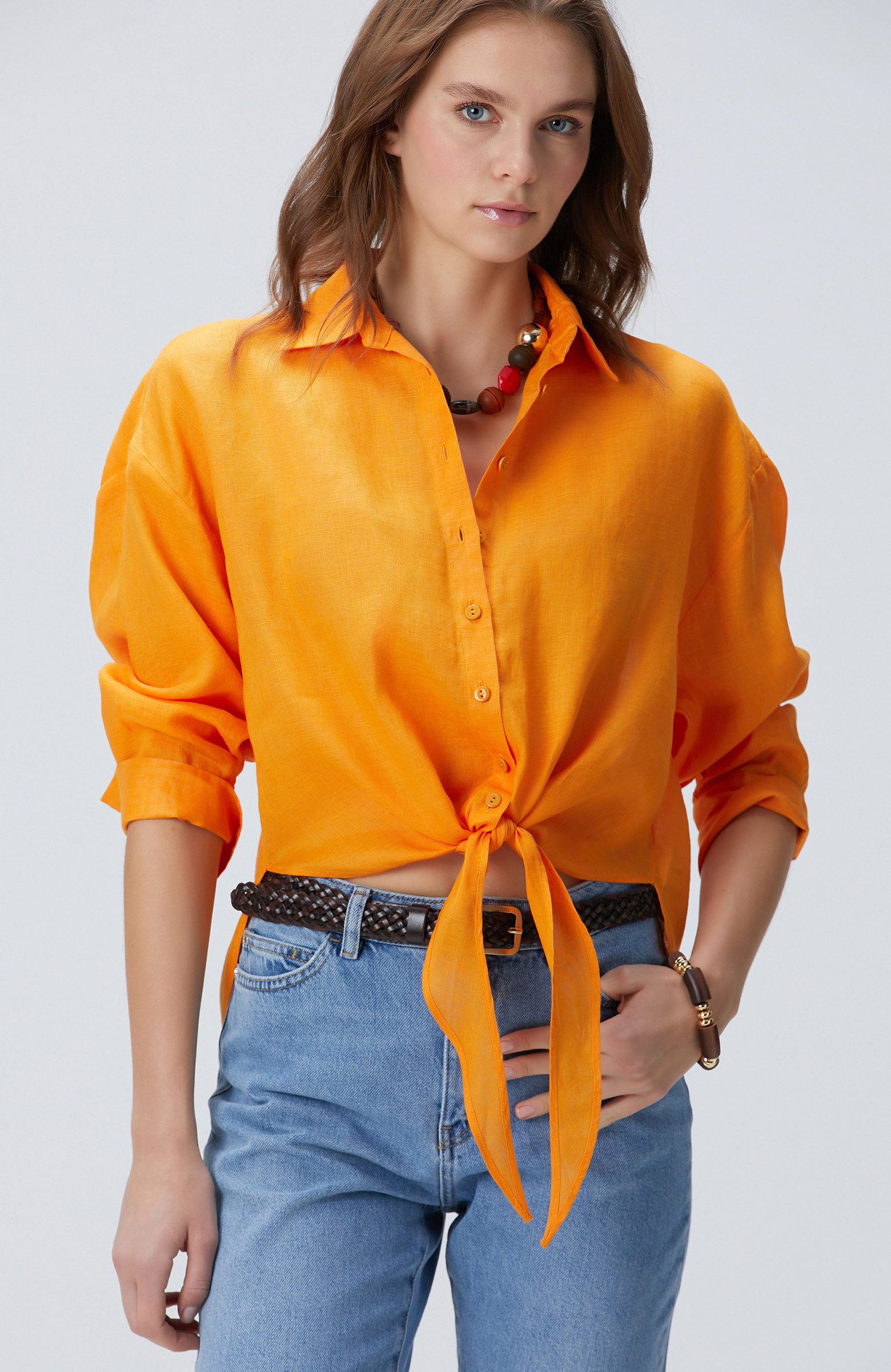 Turuncu Keten Gömlek