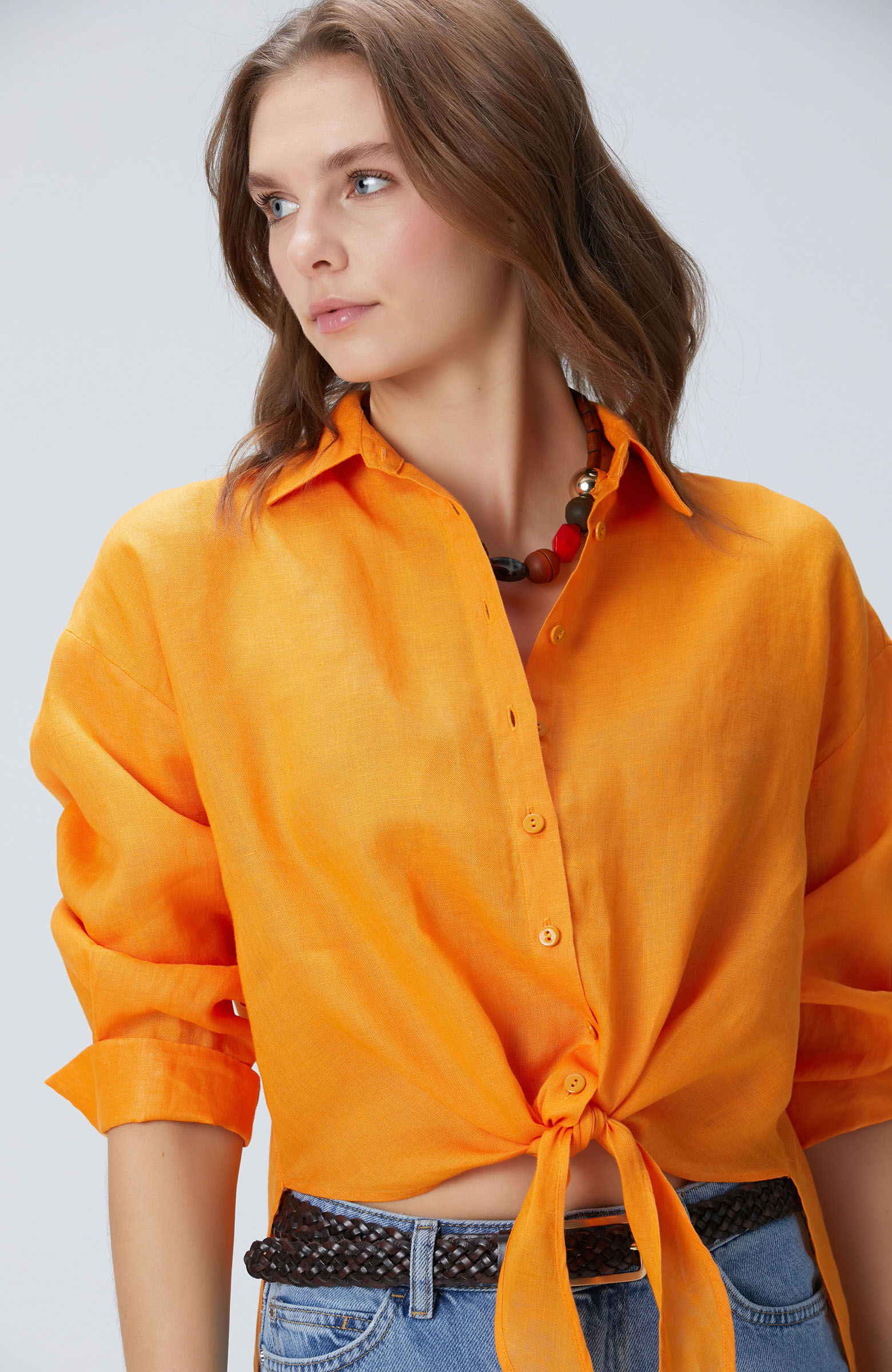 Turuncu Keten Gömlek