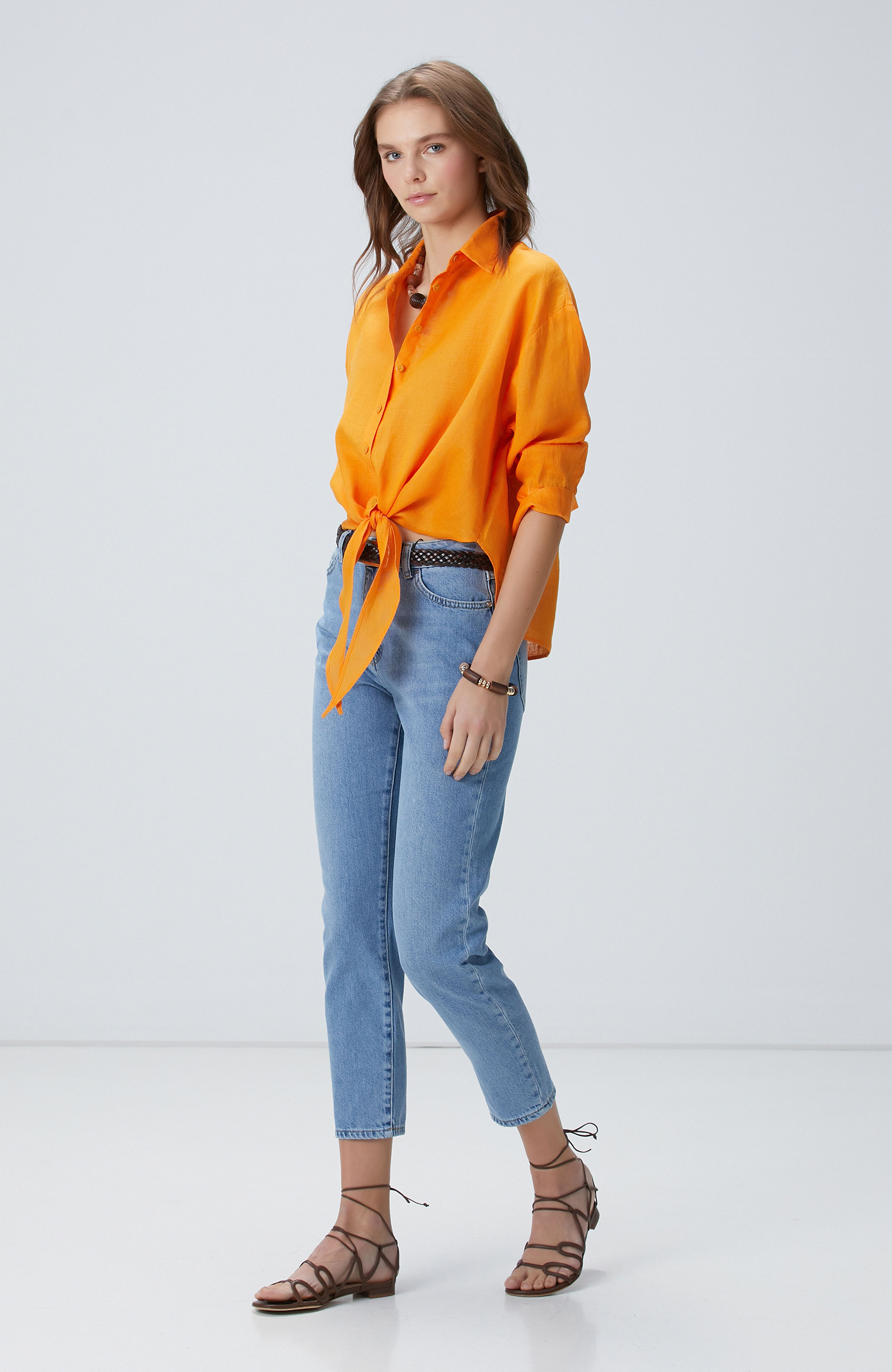 Turuncu Keten Gömlek