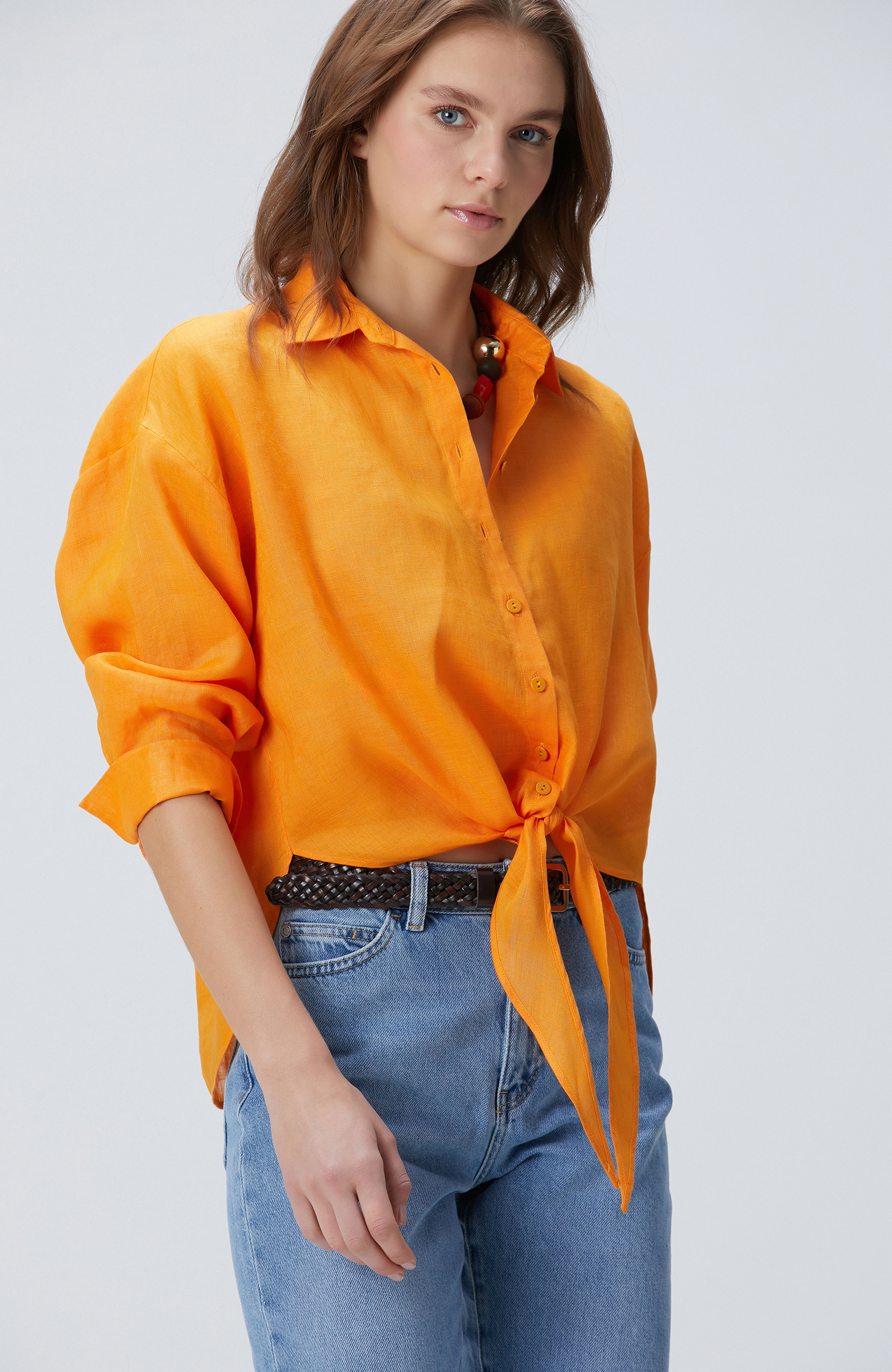 Turuncu Keten Gömlek