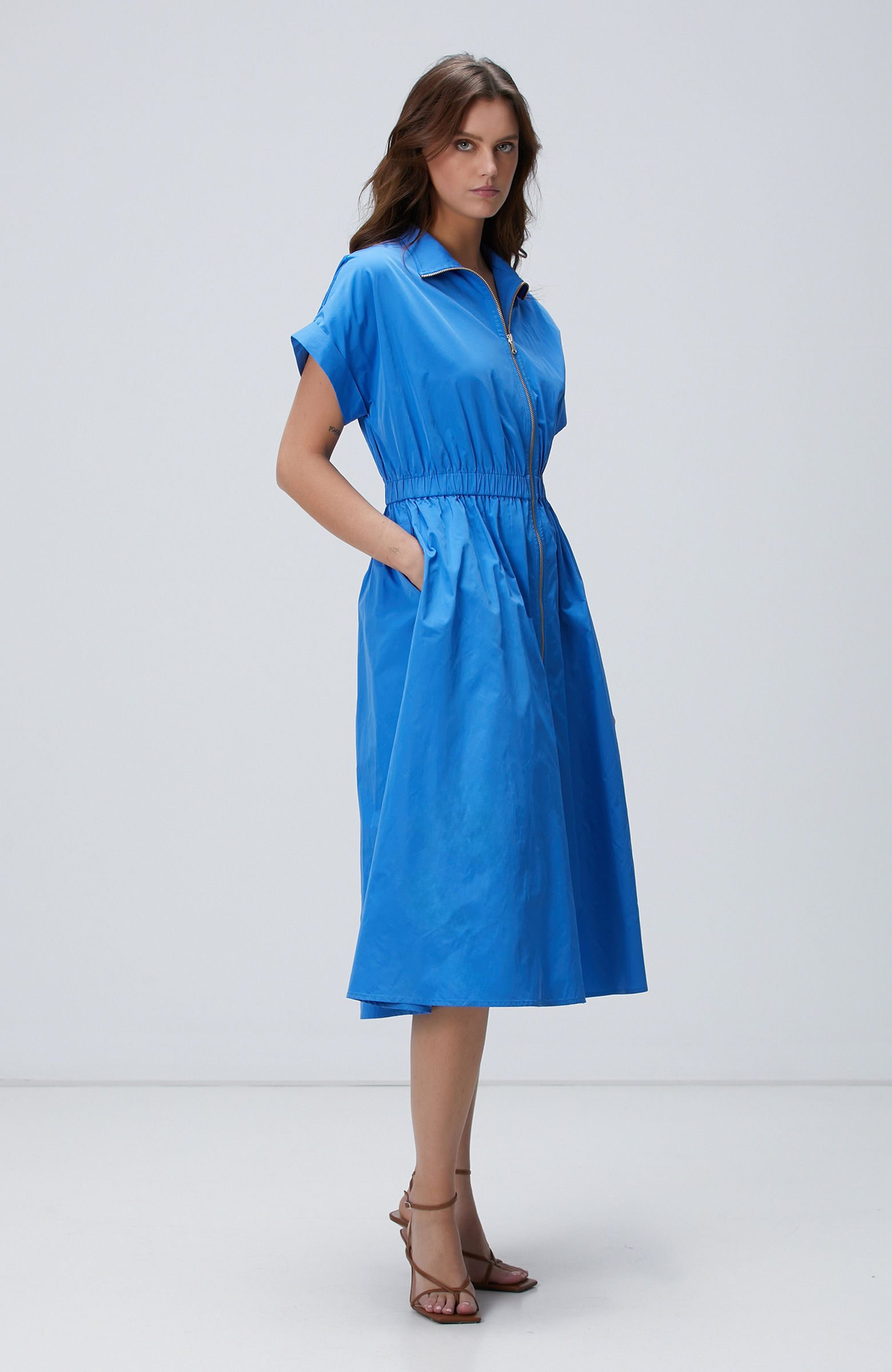 Mavi Midi Tafta Elbise