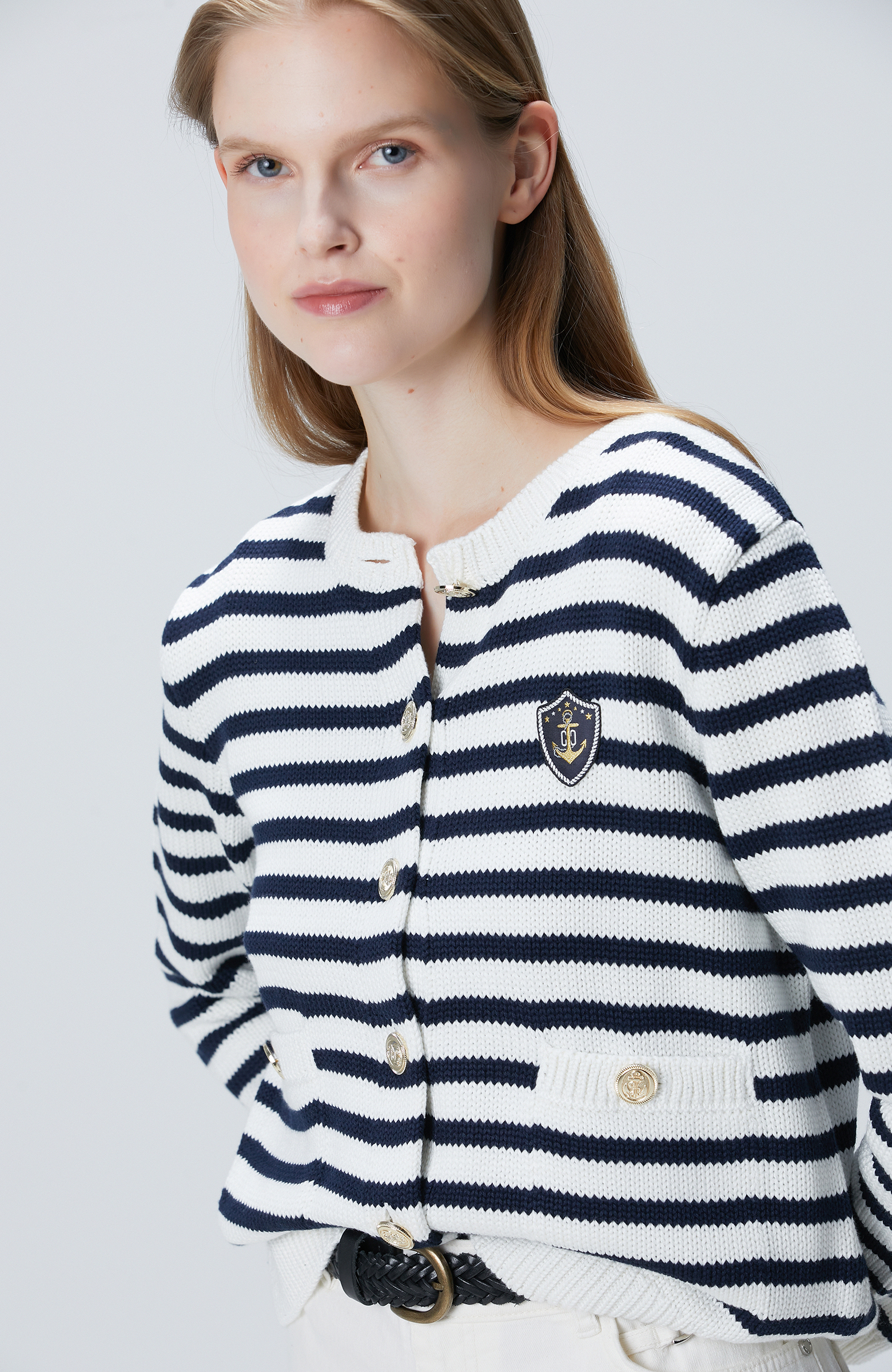 Lacivert Beyaz Çizgili Triko Ceket