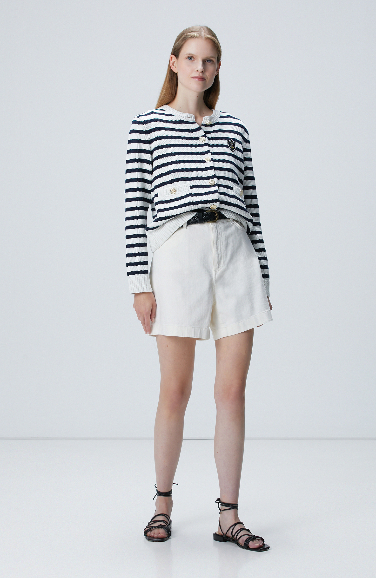 Lacivert Beyaz Çizgili Triko Ceket