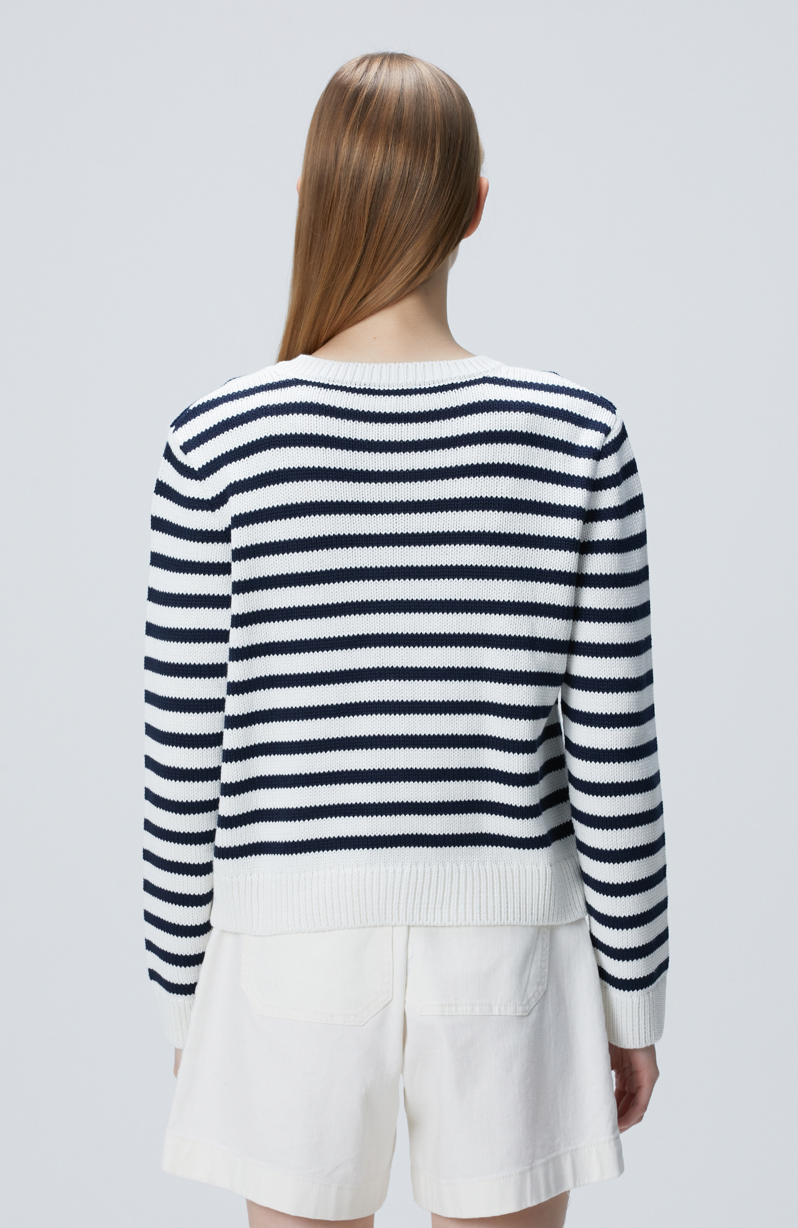 Lacivert Beyaz Çizgili Triko Ceket