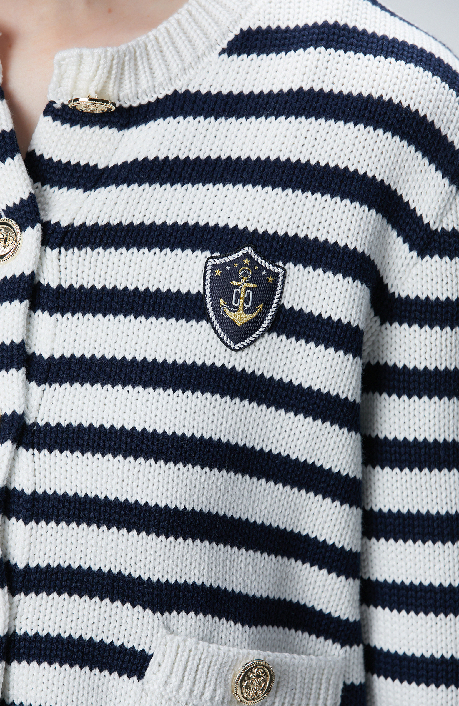 Lacivert Beyaz Çizgili Triko Ceket