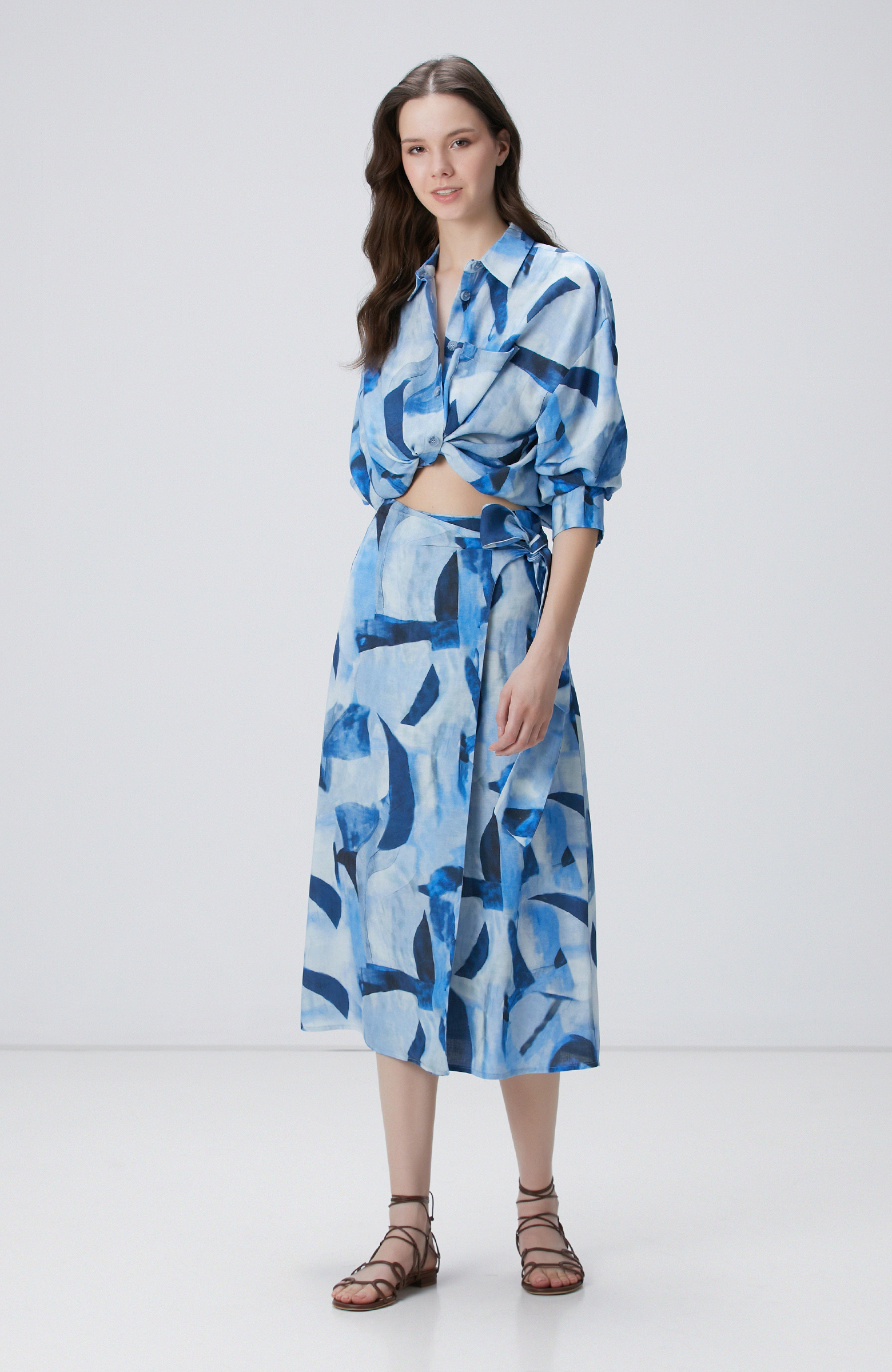 Lacivert Mavi Desenli Keten Etek