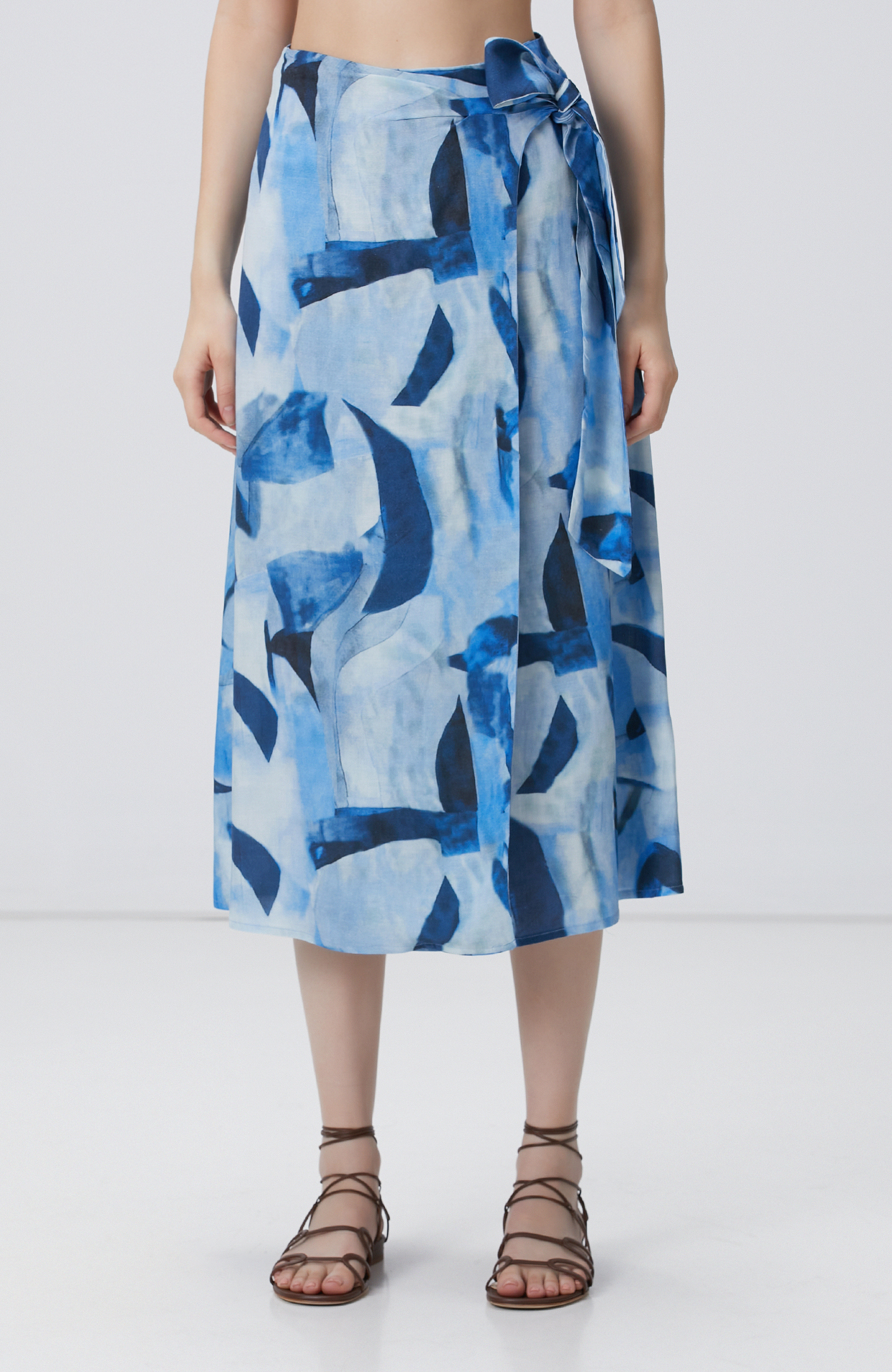 Lacivert Mavi Desenli Keten Etek