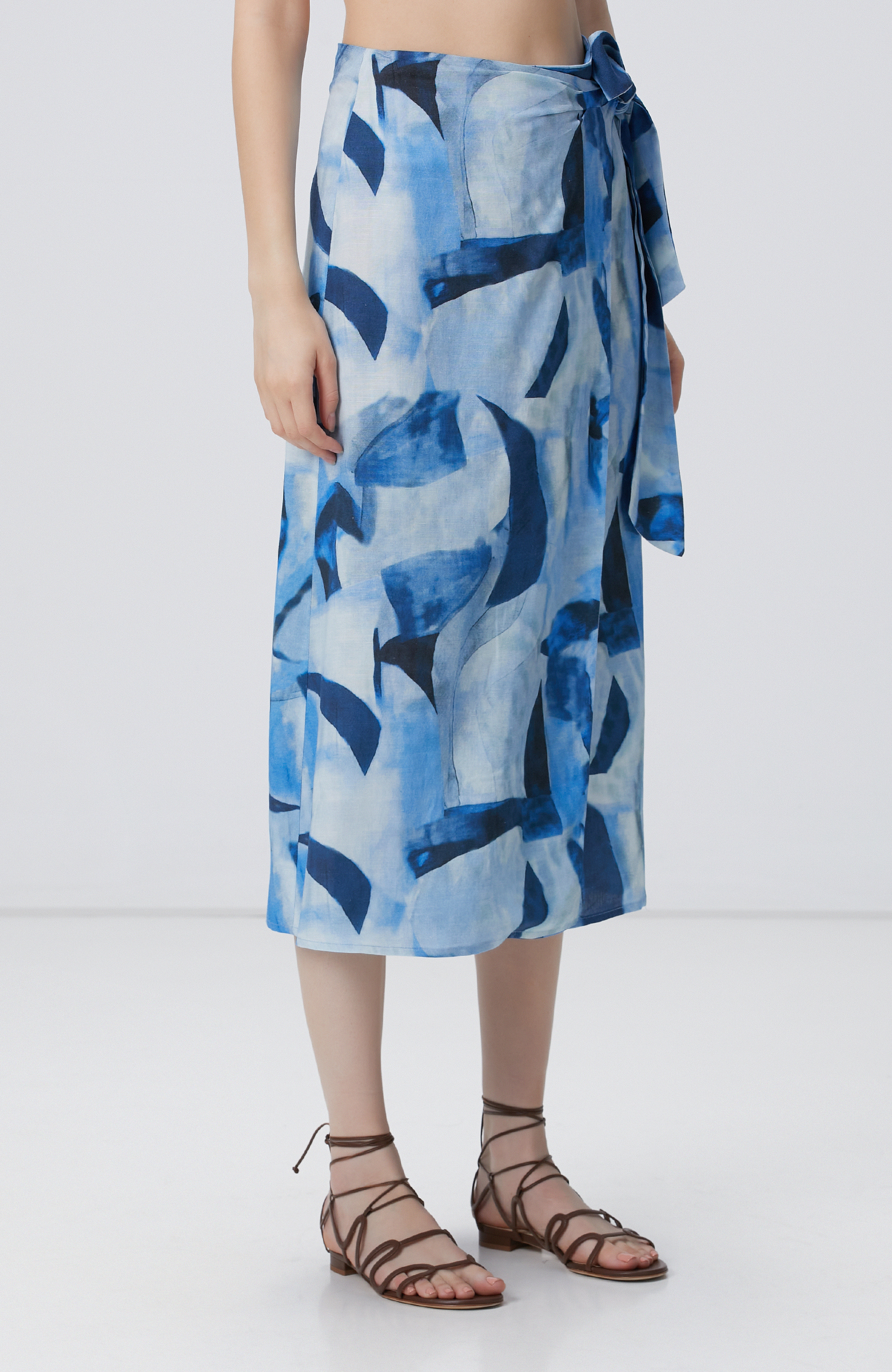 Lacivert Mavi Desenli Keten Etek