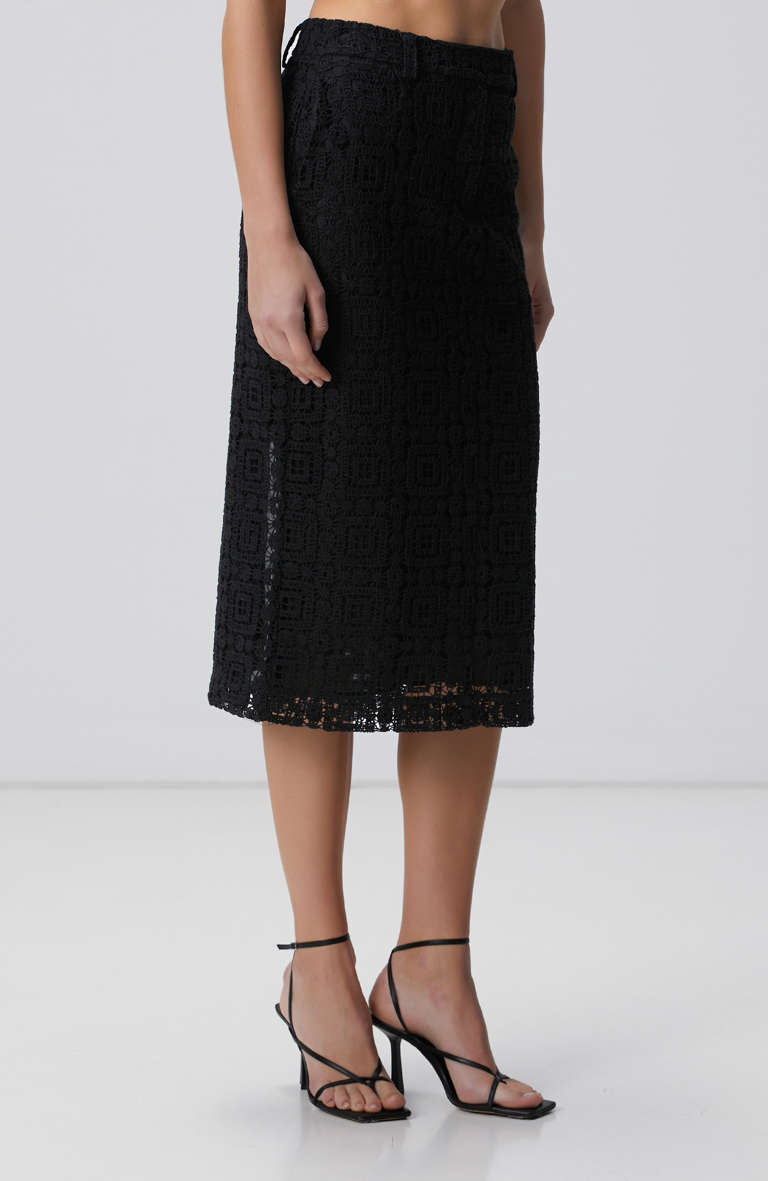 Siyah Midi Kroşe Kalem Etek