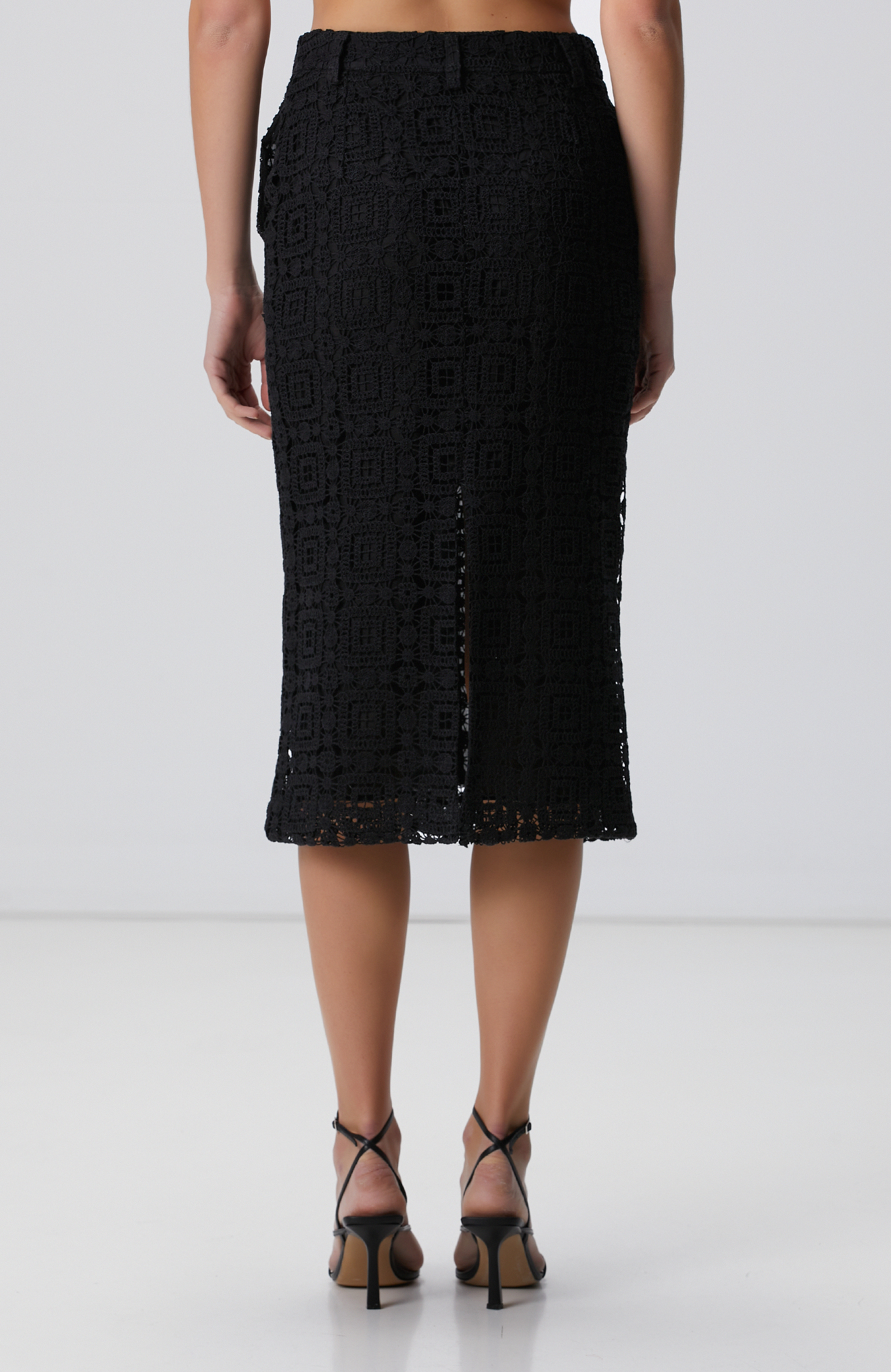 Siyah Midi Kroşe Kalem Etek