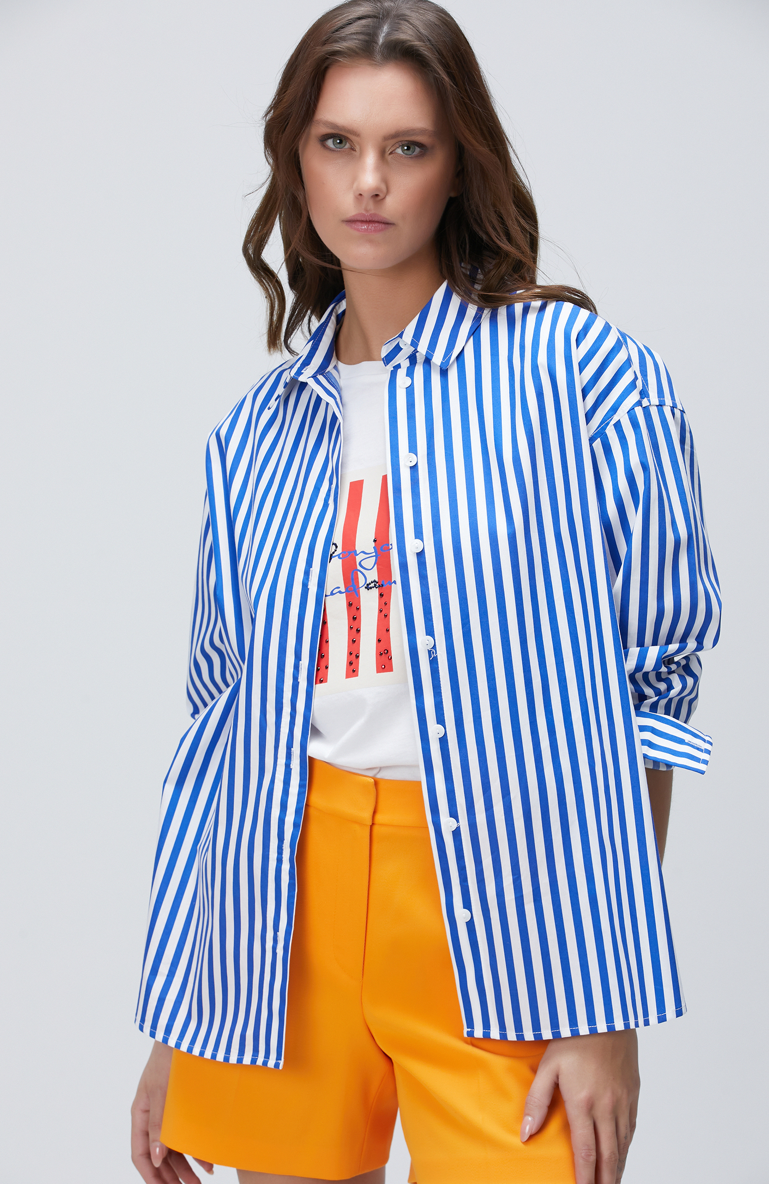 Saks Çizgili Gömlek