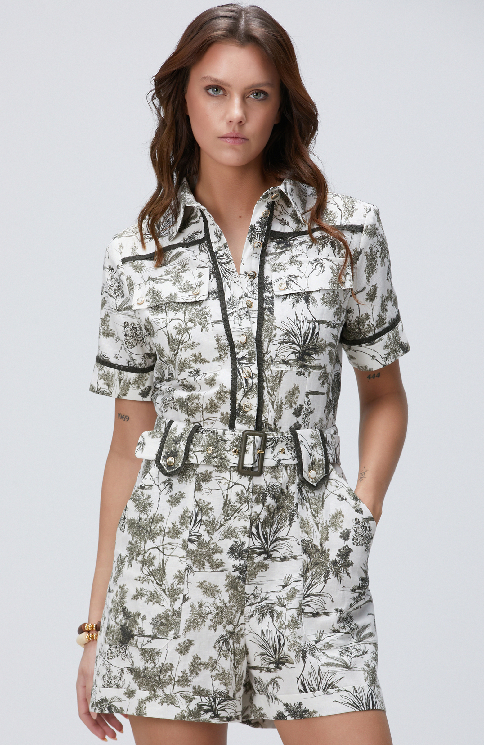 Haki Keten Karışımlı Tulum