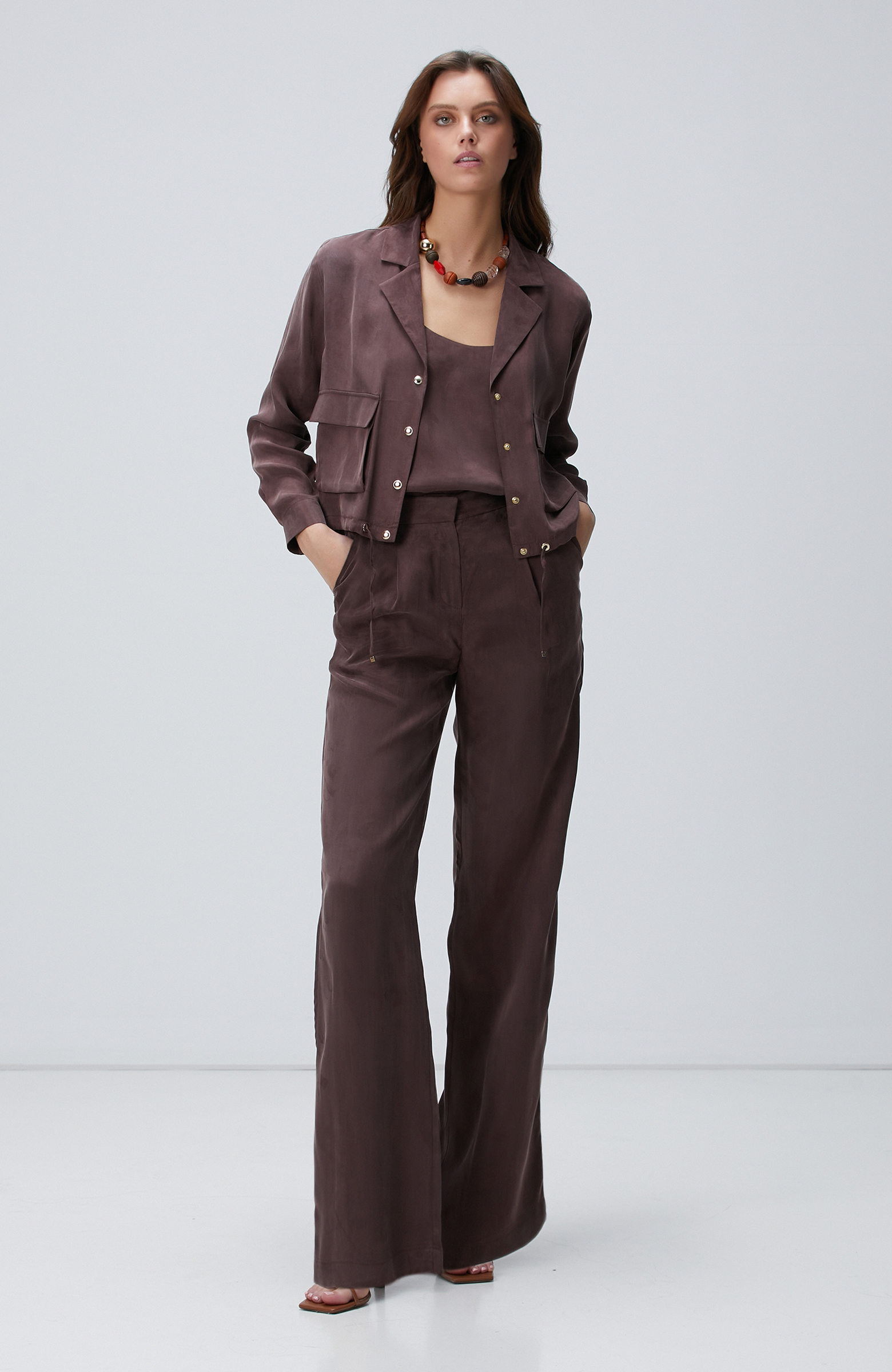 Kahverengi Cupro Bluz 