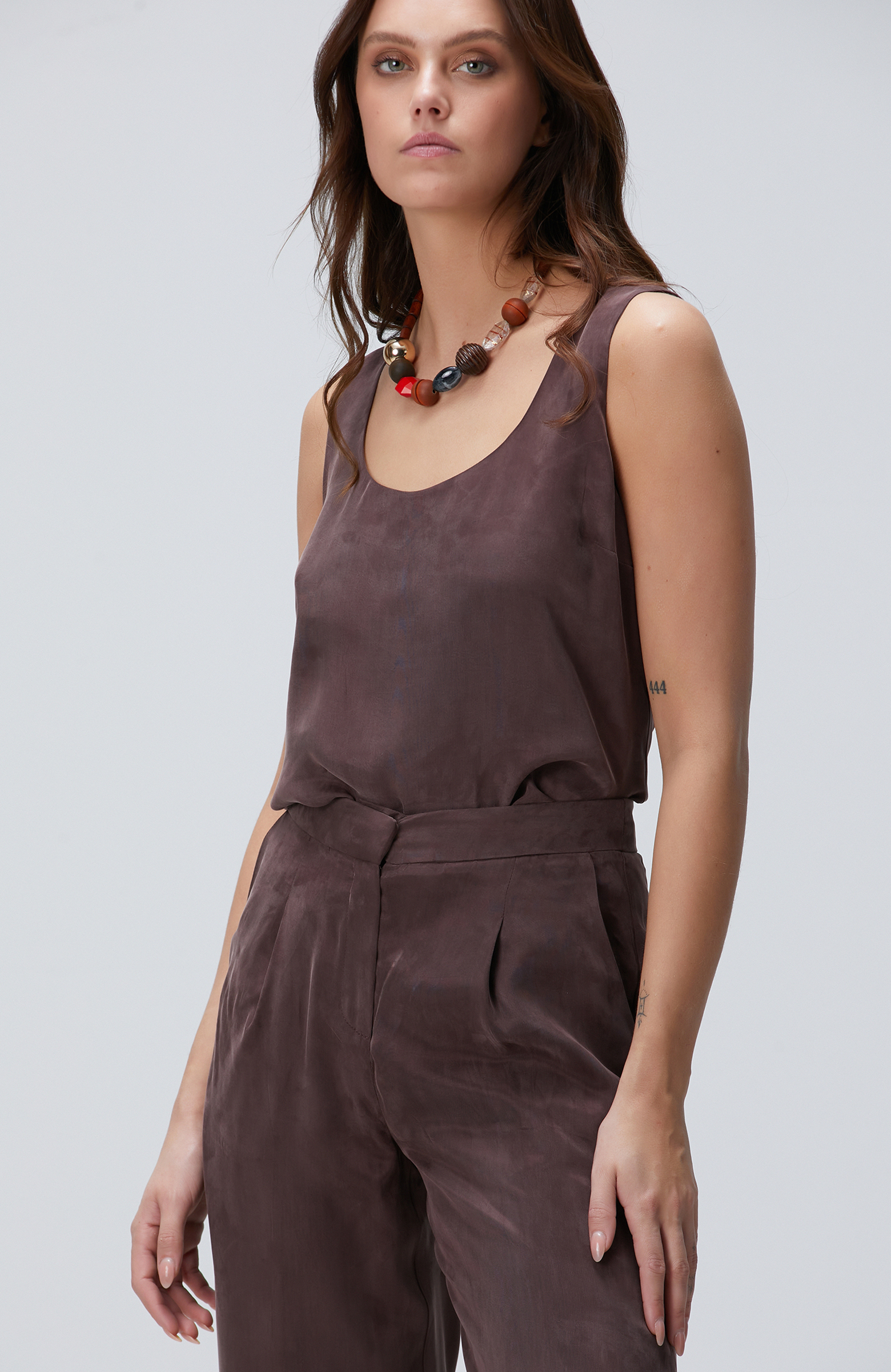 Kahverengi Cupro Bluz 