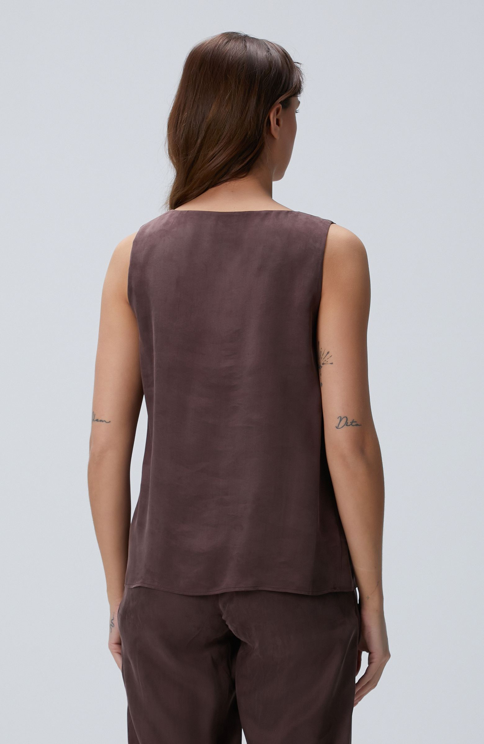 Kahverengi Cupro Bluz 