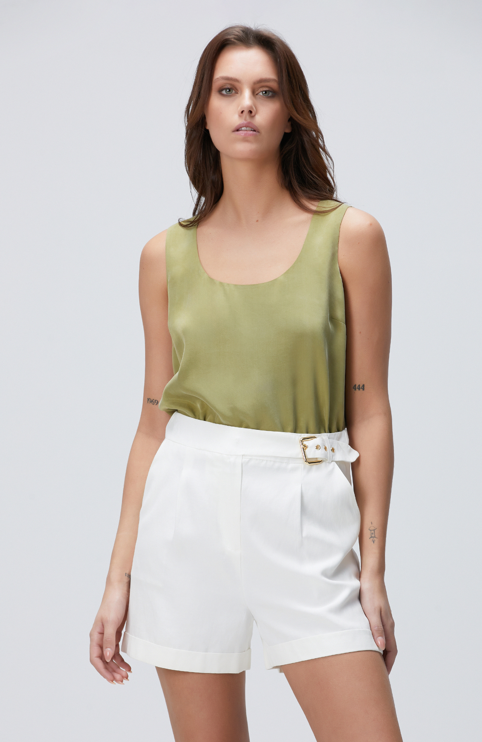 Yağ Yeşili Cupro Bluz