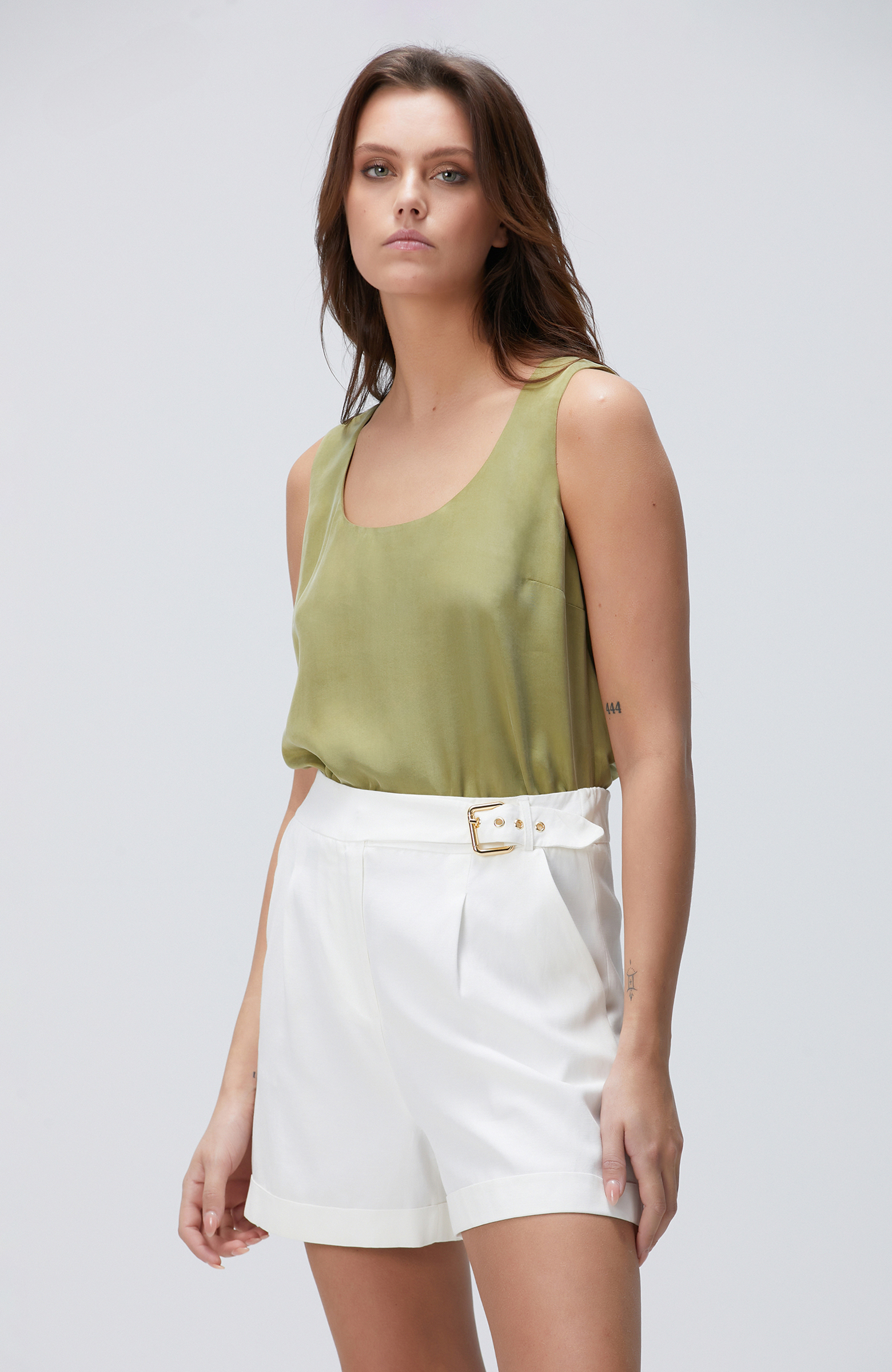 Yağ Yeşili Cupro Bluz