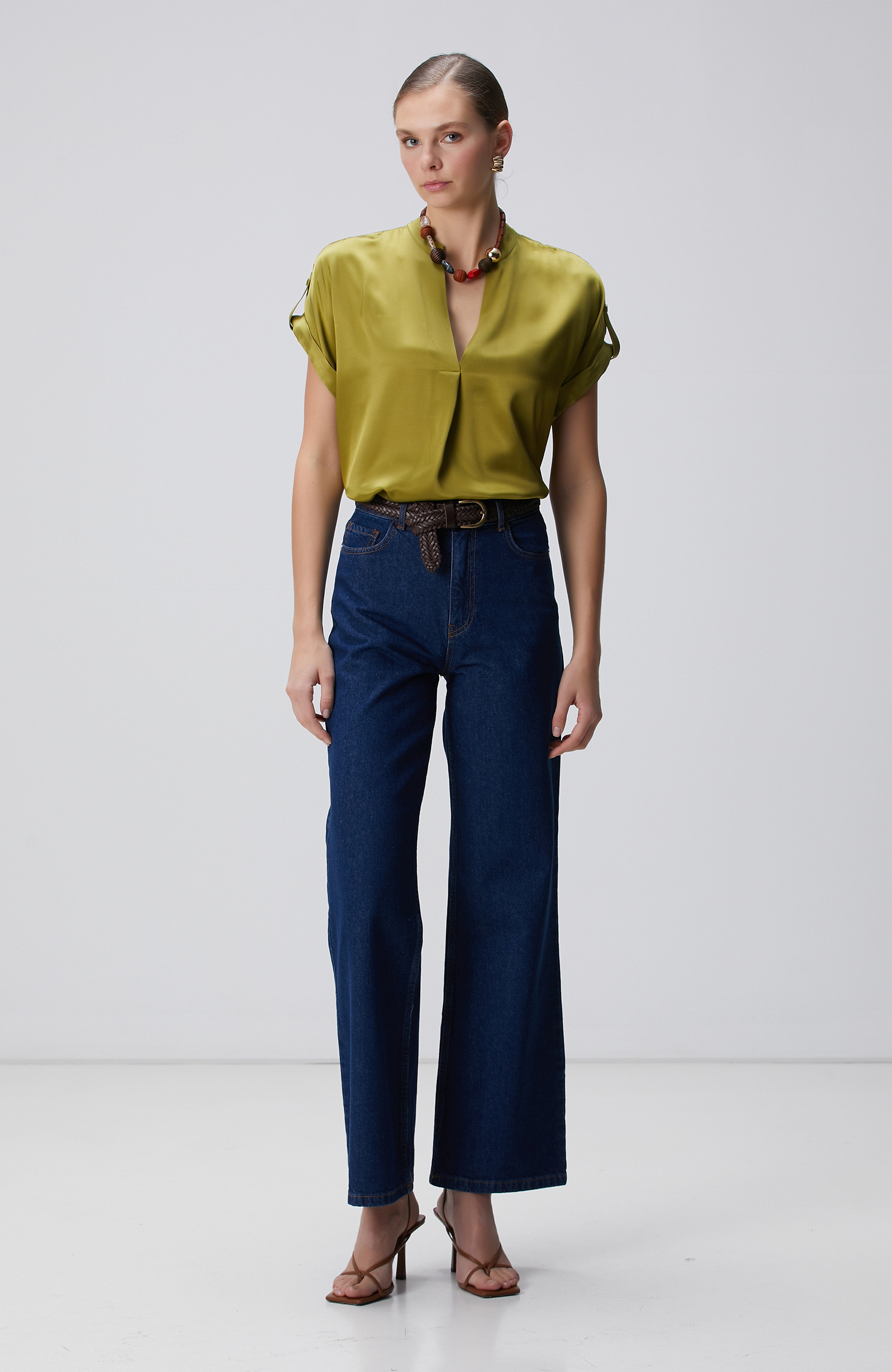 Yağ Yeşili Viskon Bluz