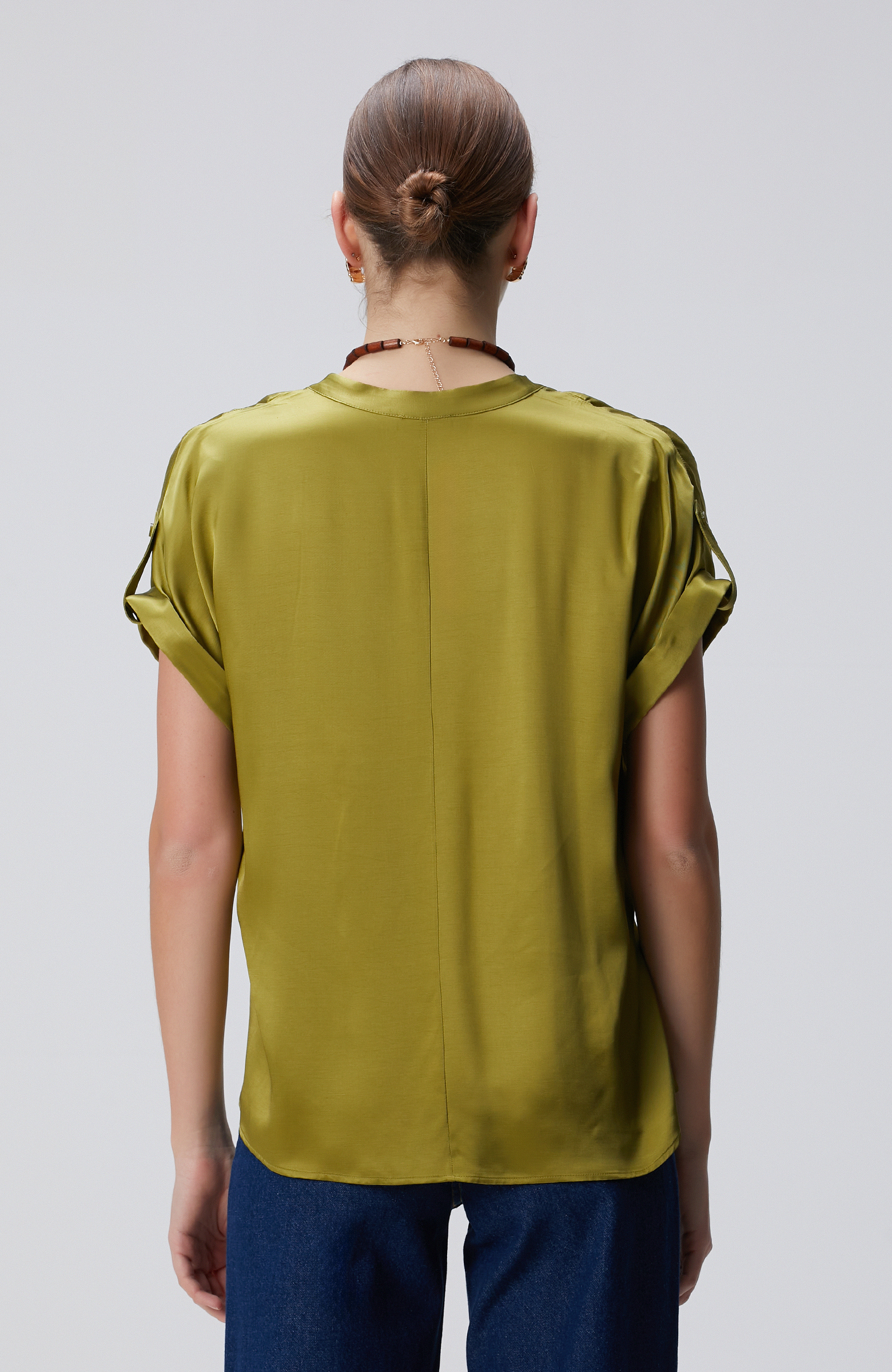 Yağ Yeşili Viskon Bluz