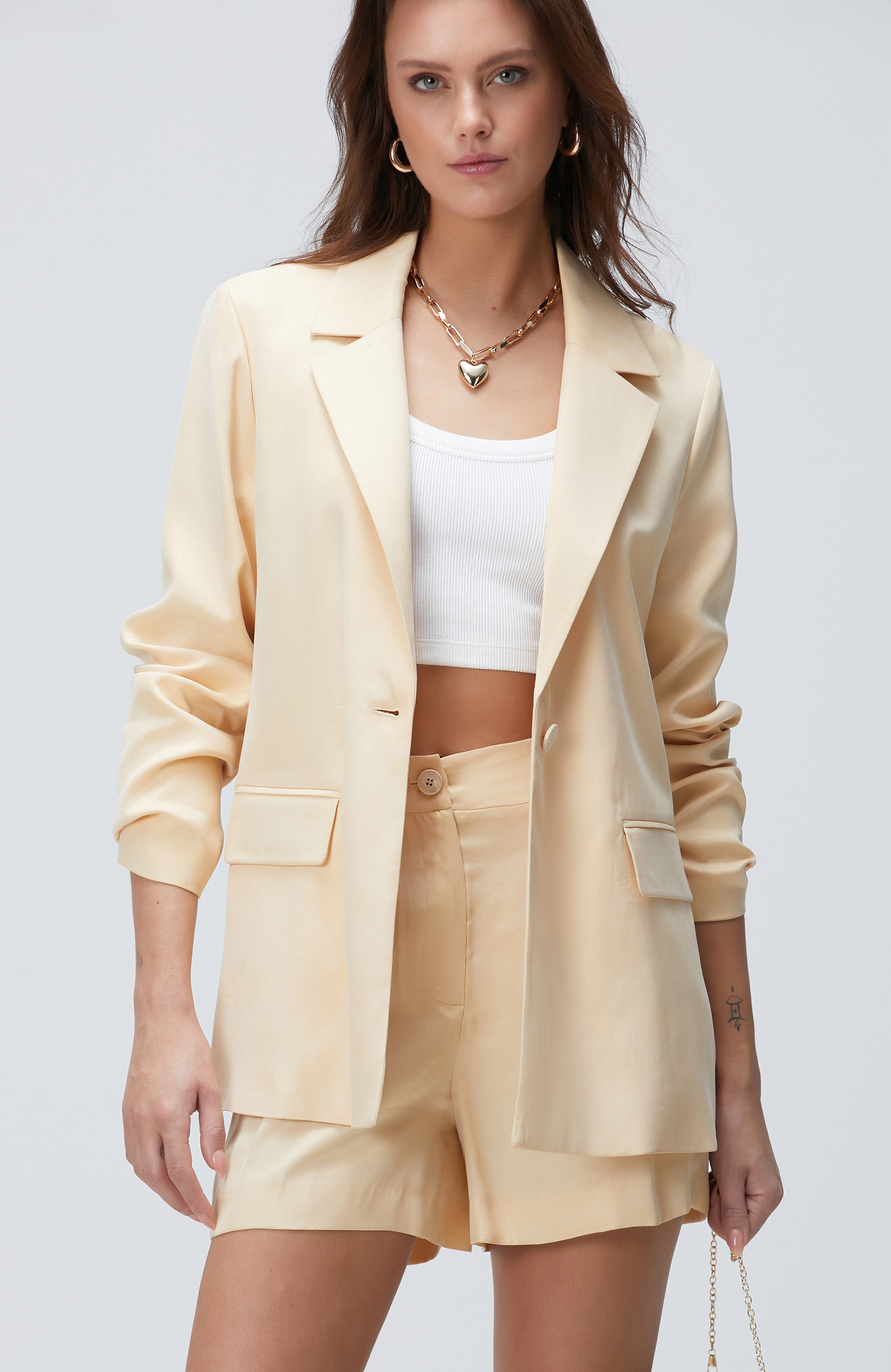 Açık Bej Cupro Blazer Ceket