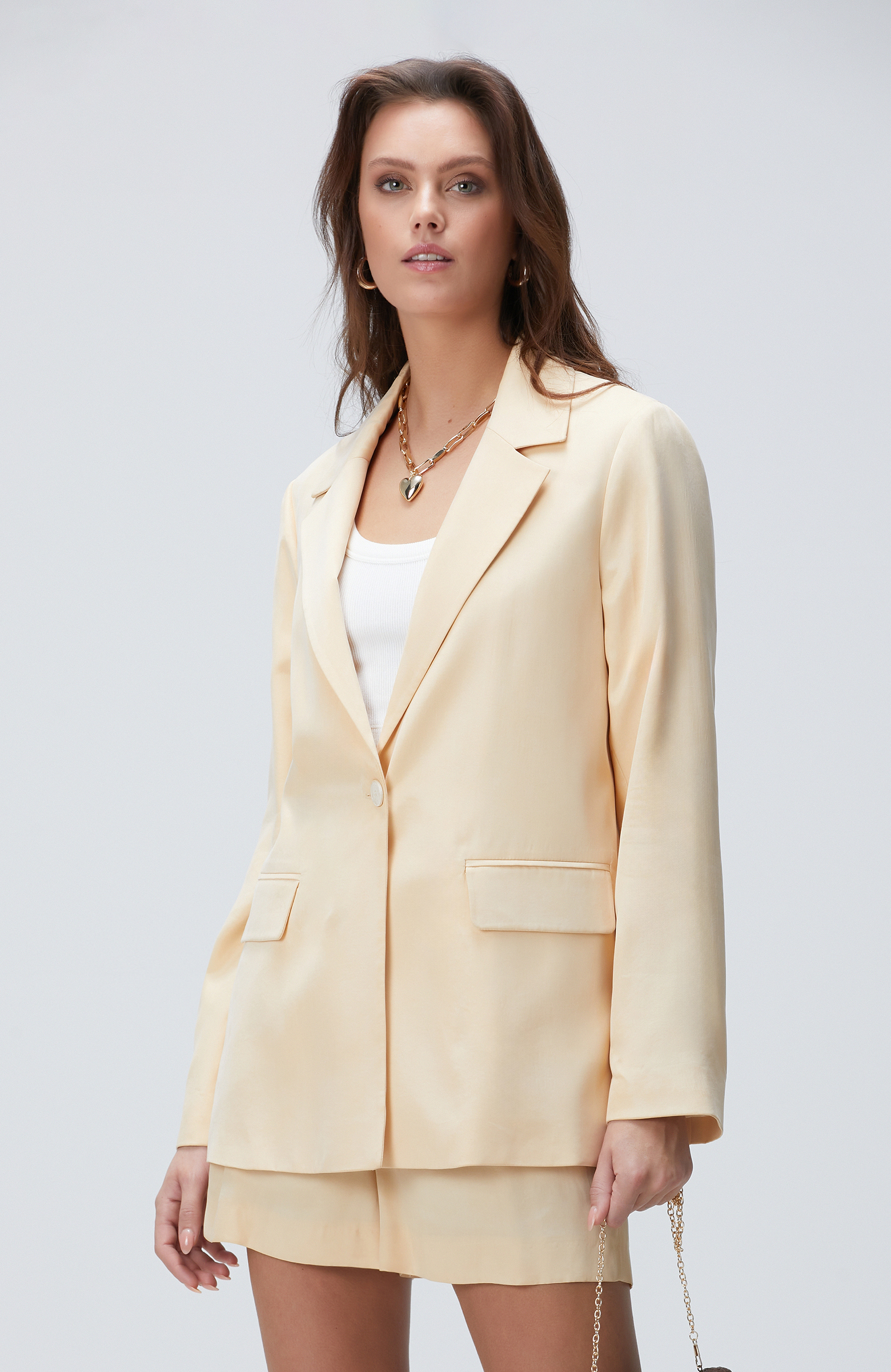Açık Bej Cupro Blazer Ceket