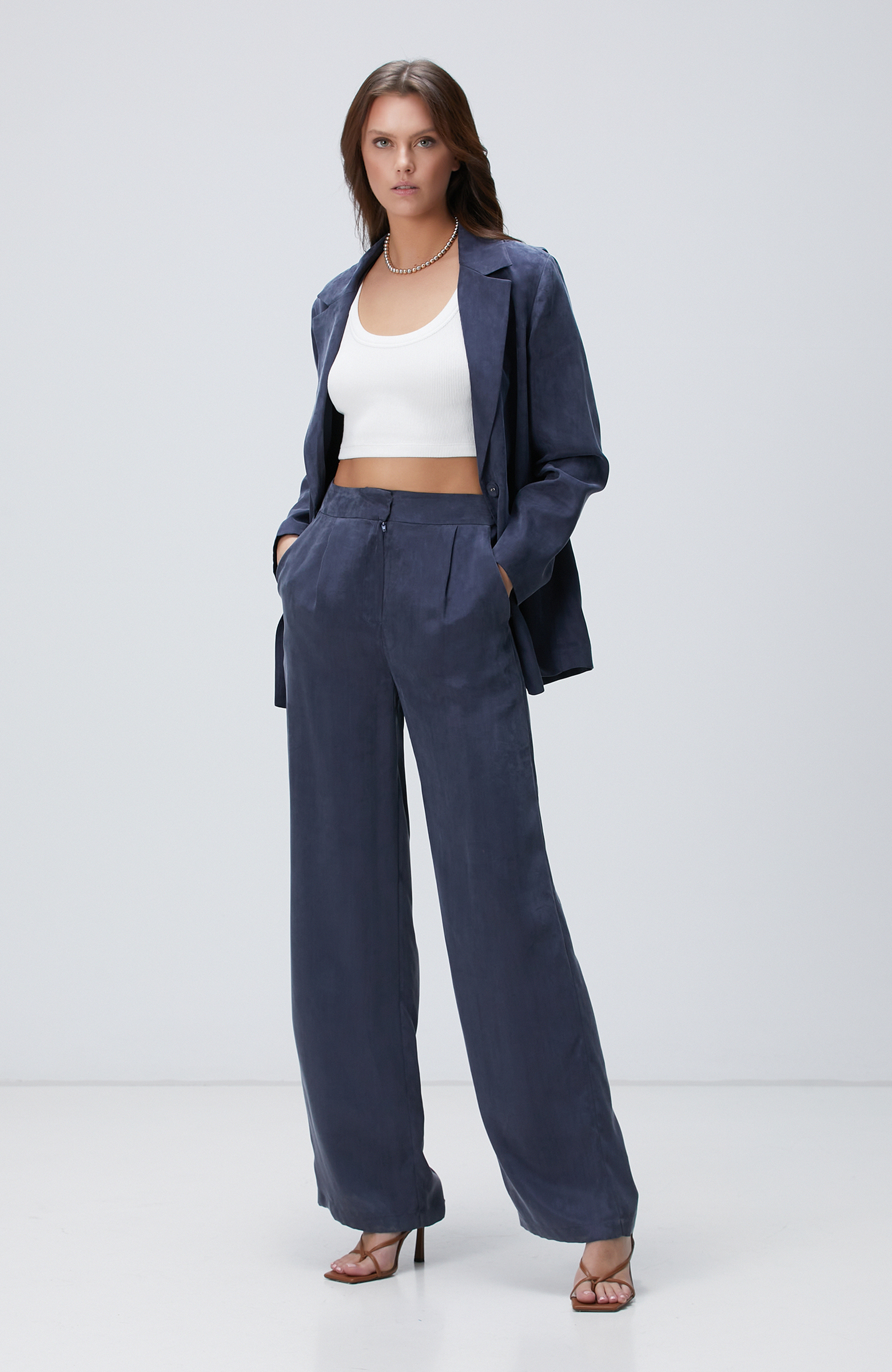 Lacivert Cupro Blazer Ceket