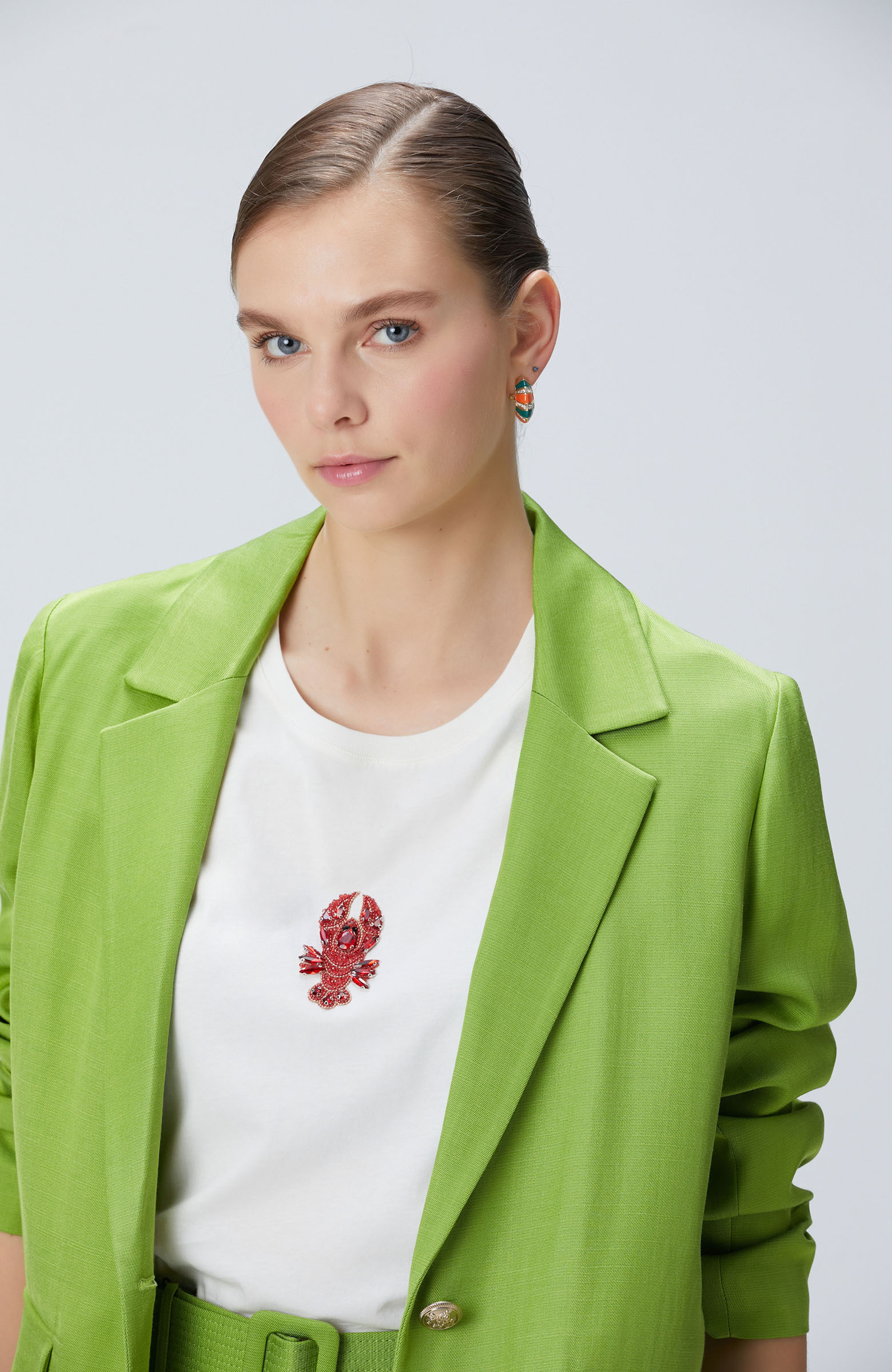 Fıstık Yeşili Keten Karışımlı Ceket