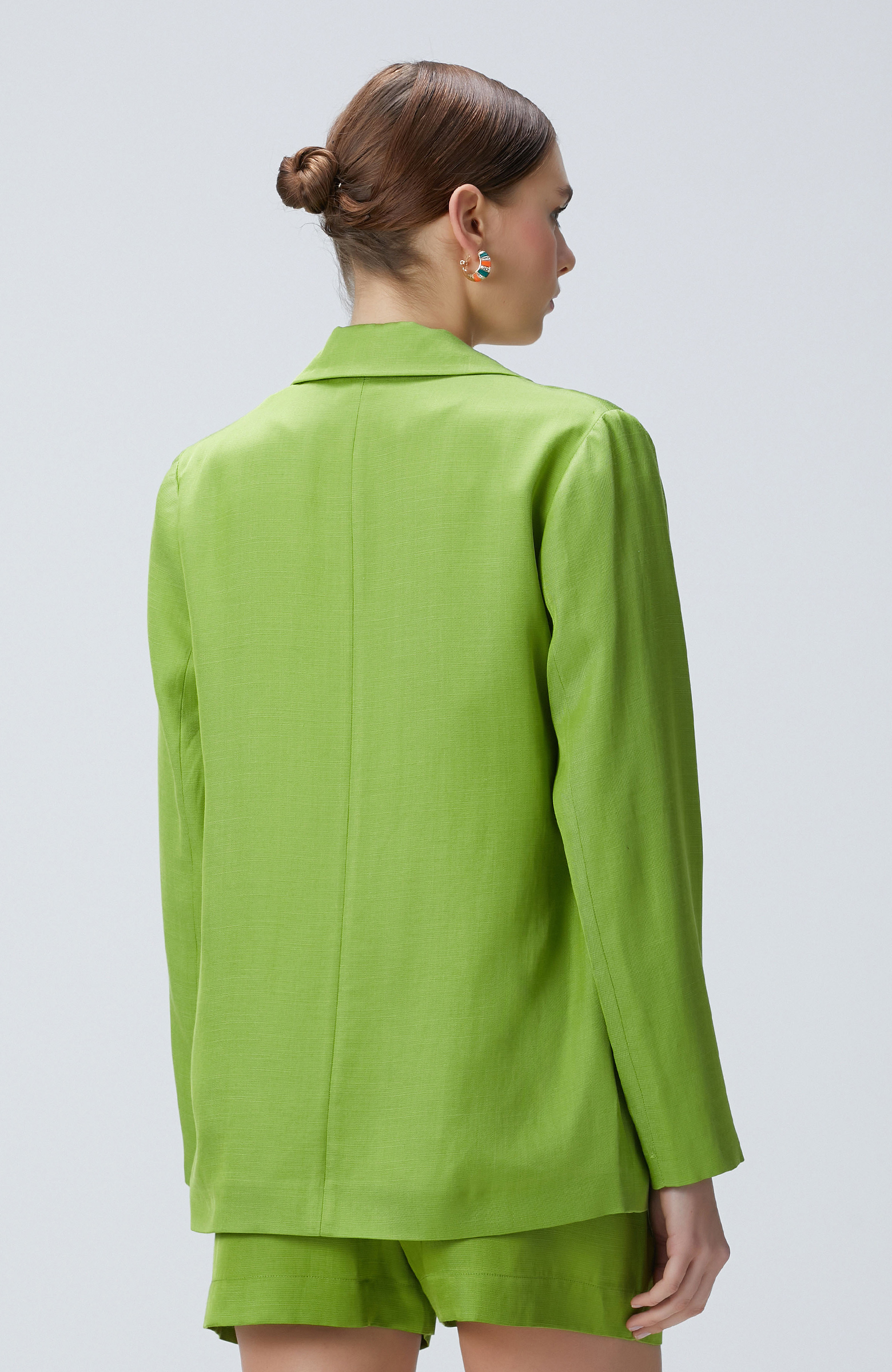 Fıstık Yeşili Keten Karışımlı Ceket