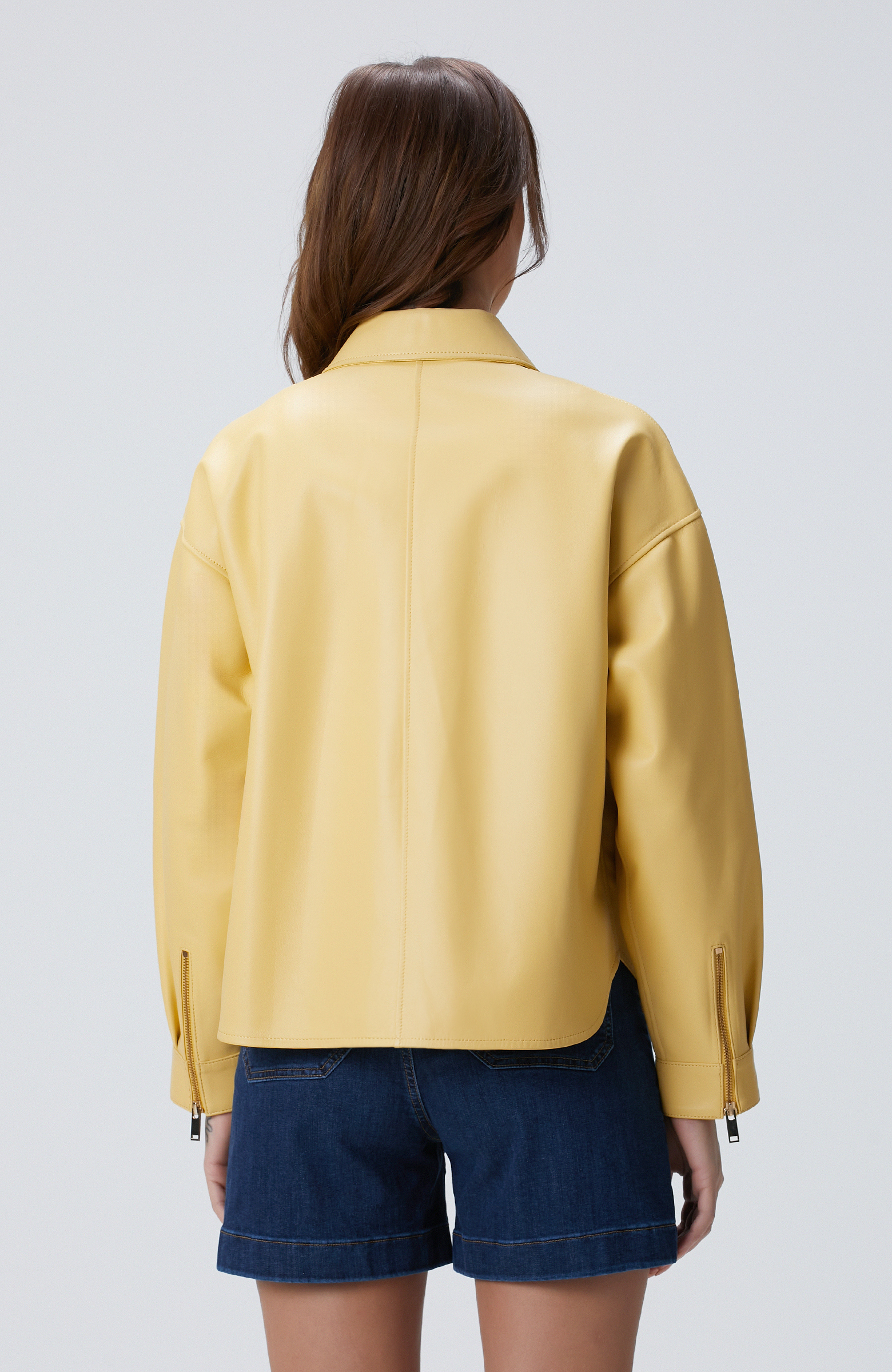 Limited Sarı Nakışlı Deri Mont