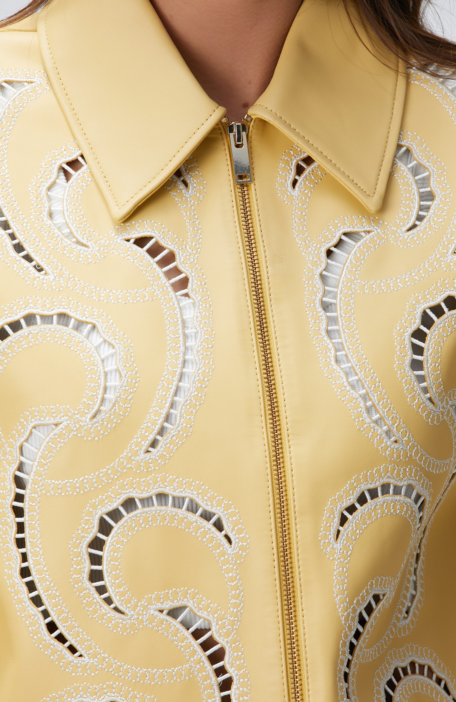 Limited Sarı Nakışlı Deri Mont