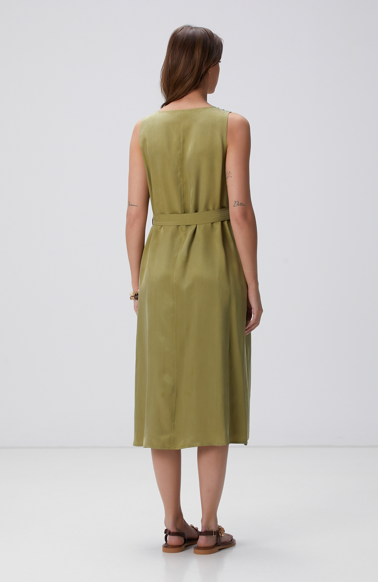 Yağ Yeşili Midi Elbise