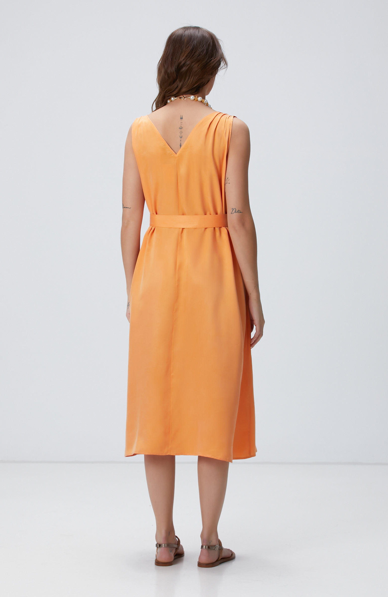 Turuncu Midi Elbise