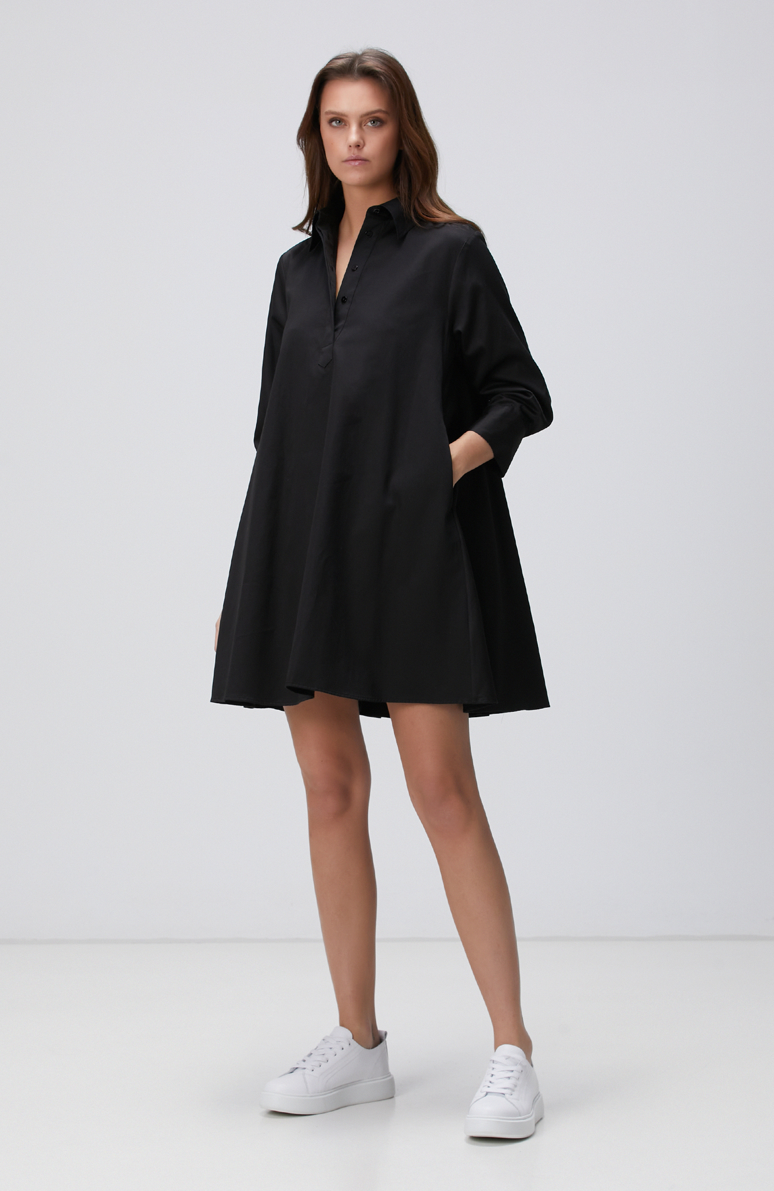 Siyah Mini Gömlek Elbise