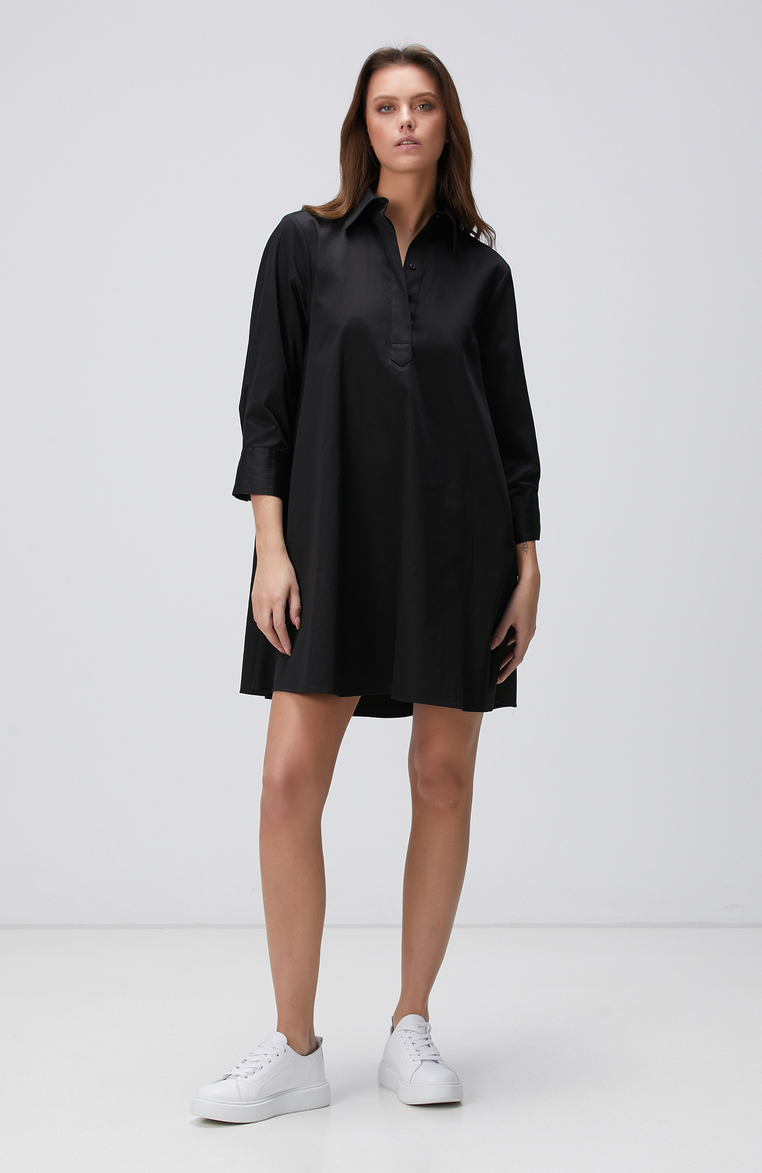 Siyah Mini Gömlek Elbise