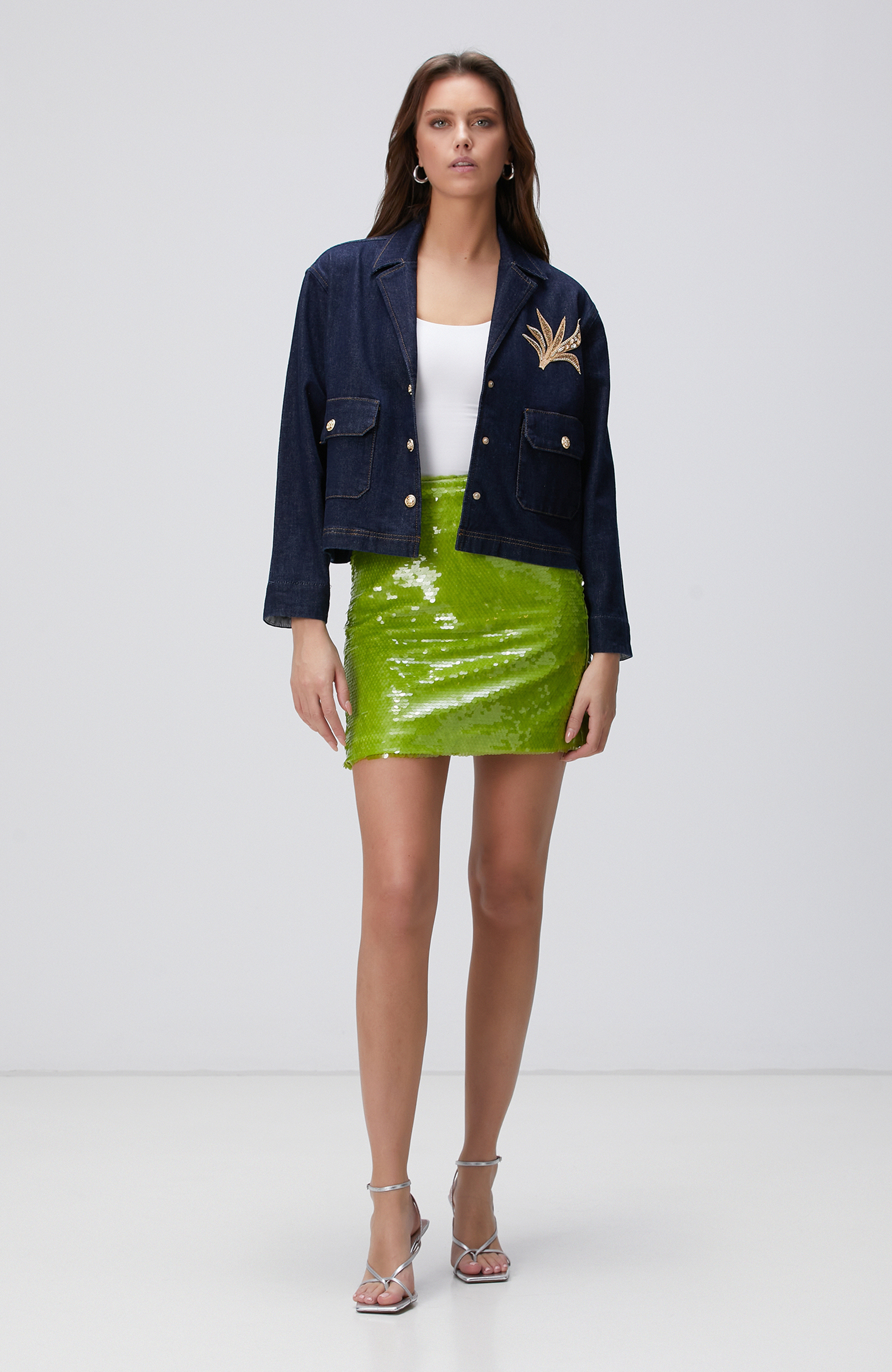 Yeşil Payetli Mini Etek