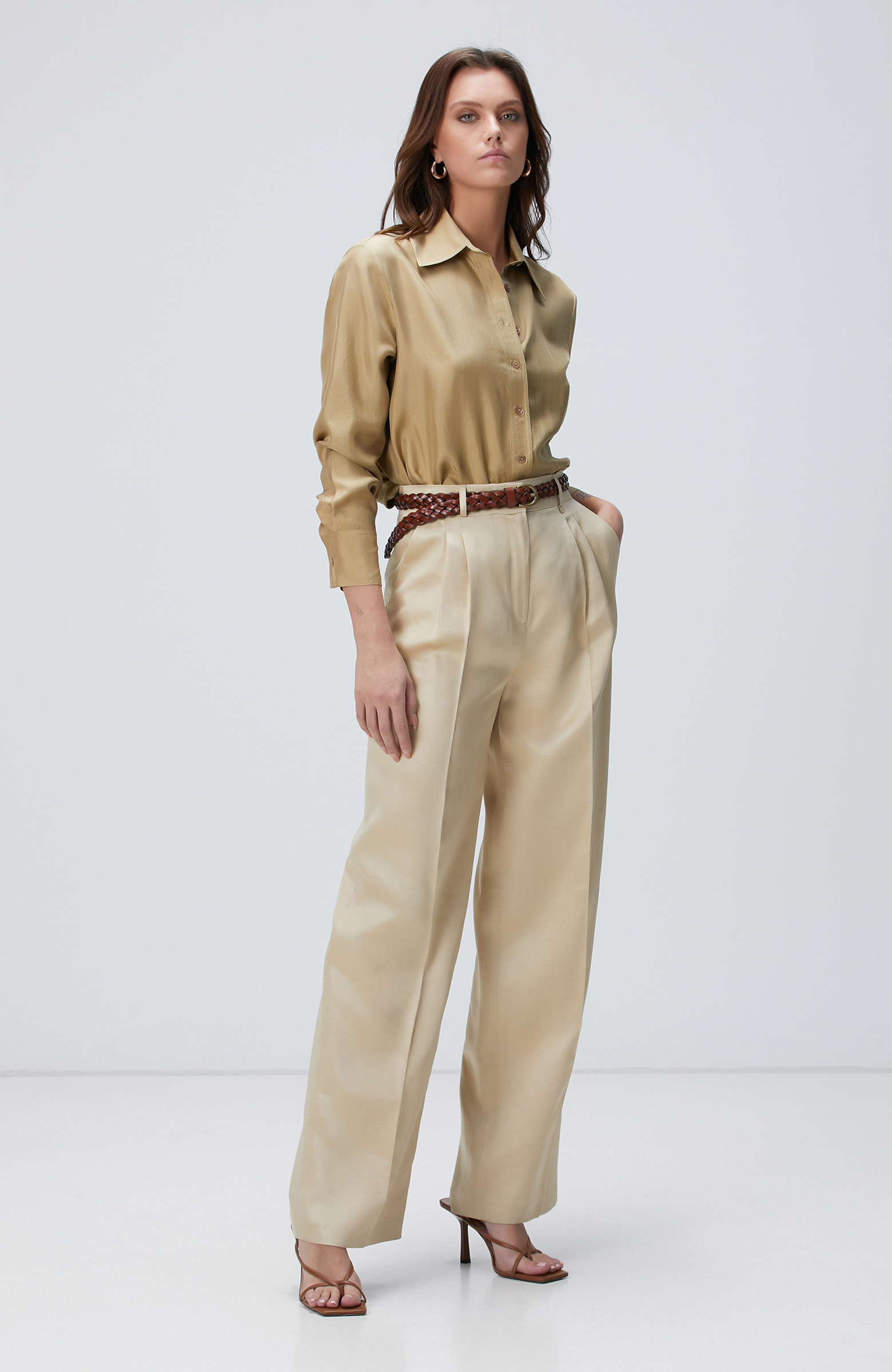 Limited Açık Haki İpek Gömlek