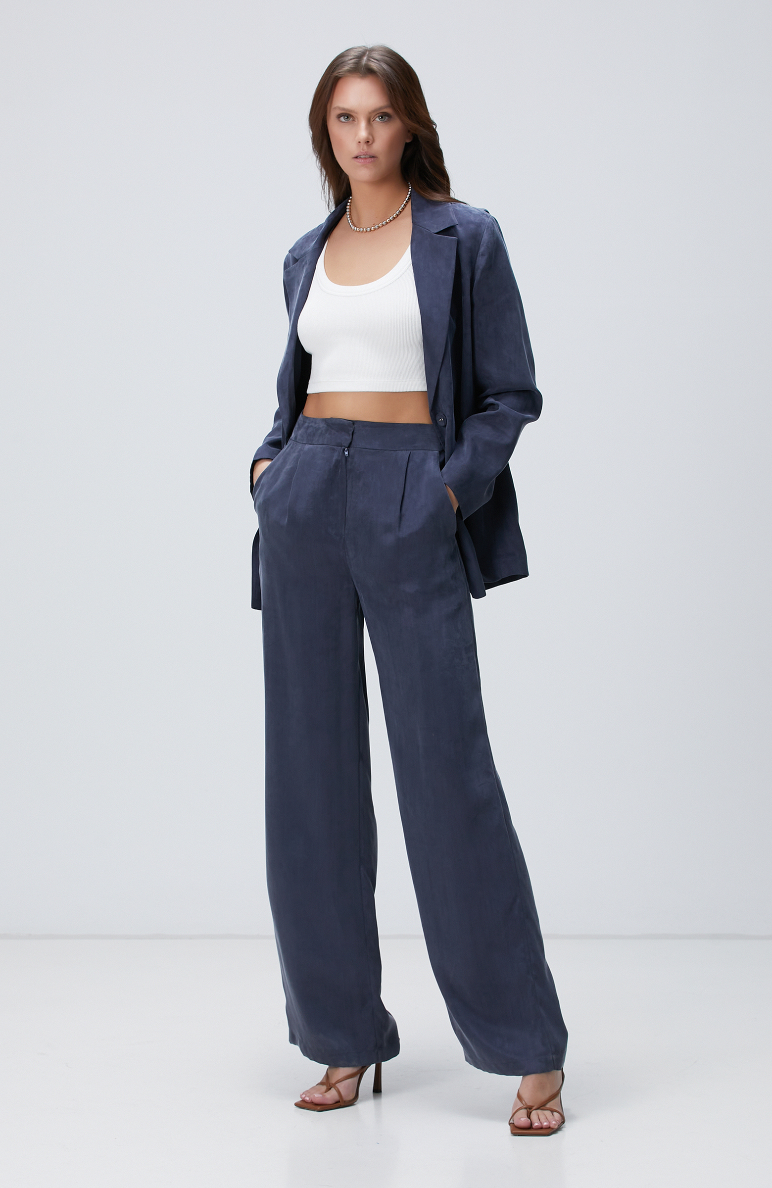 Lacivert Cupro Pantolon