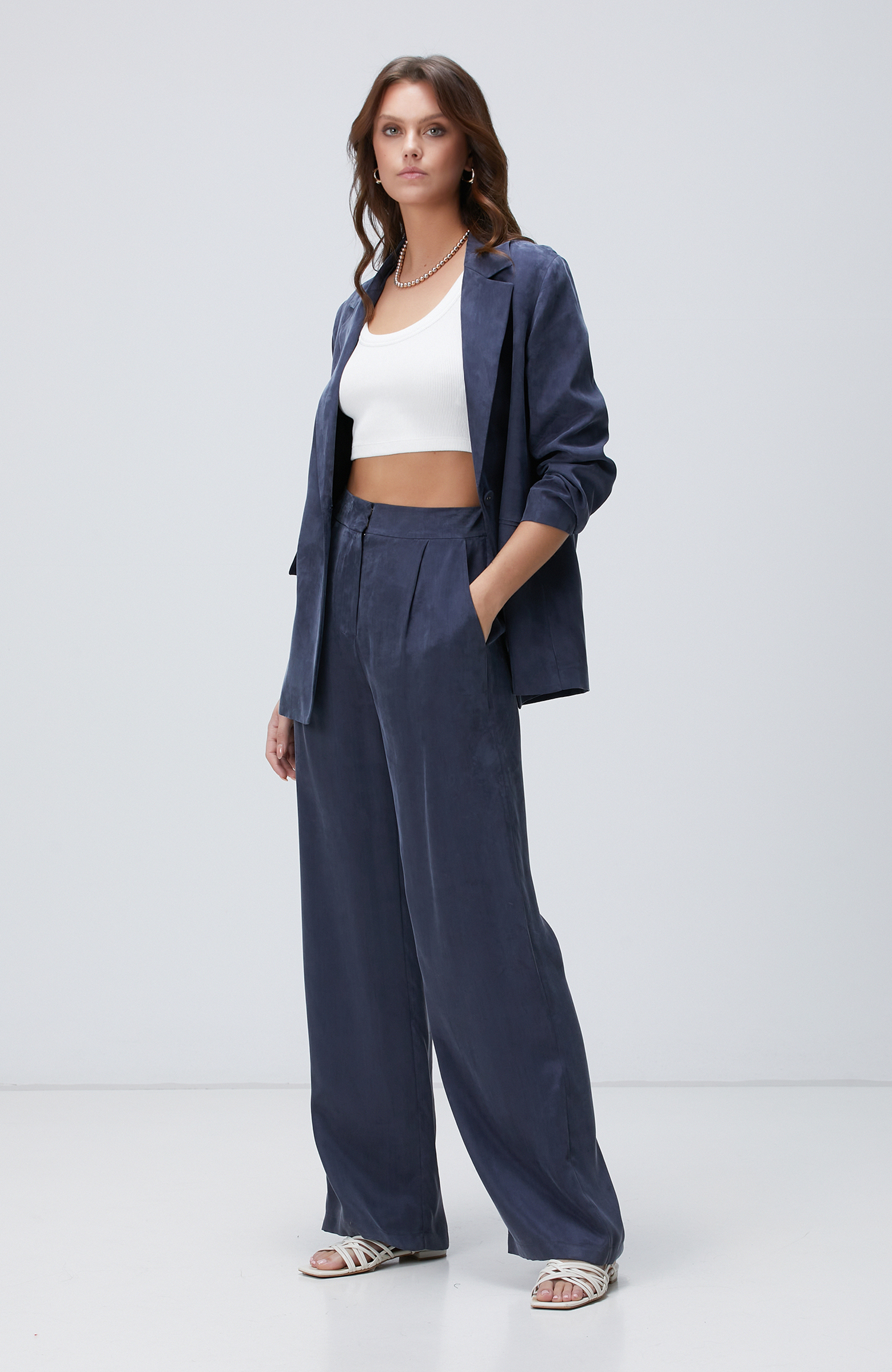 Lacivert Cupro Pantolon