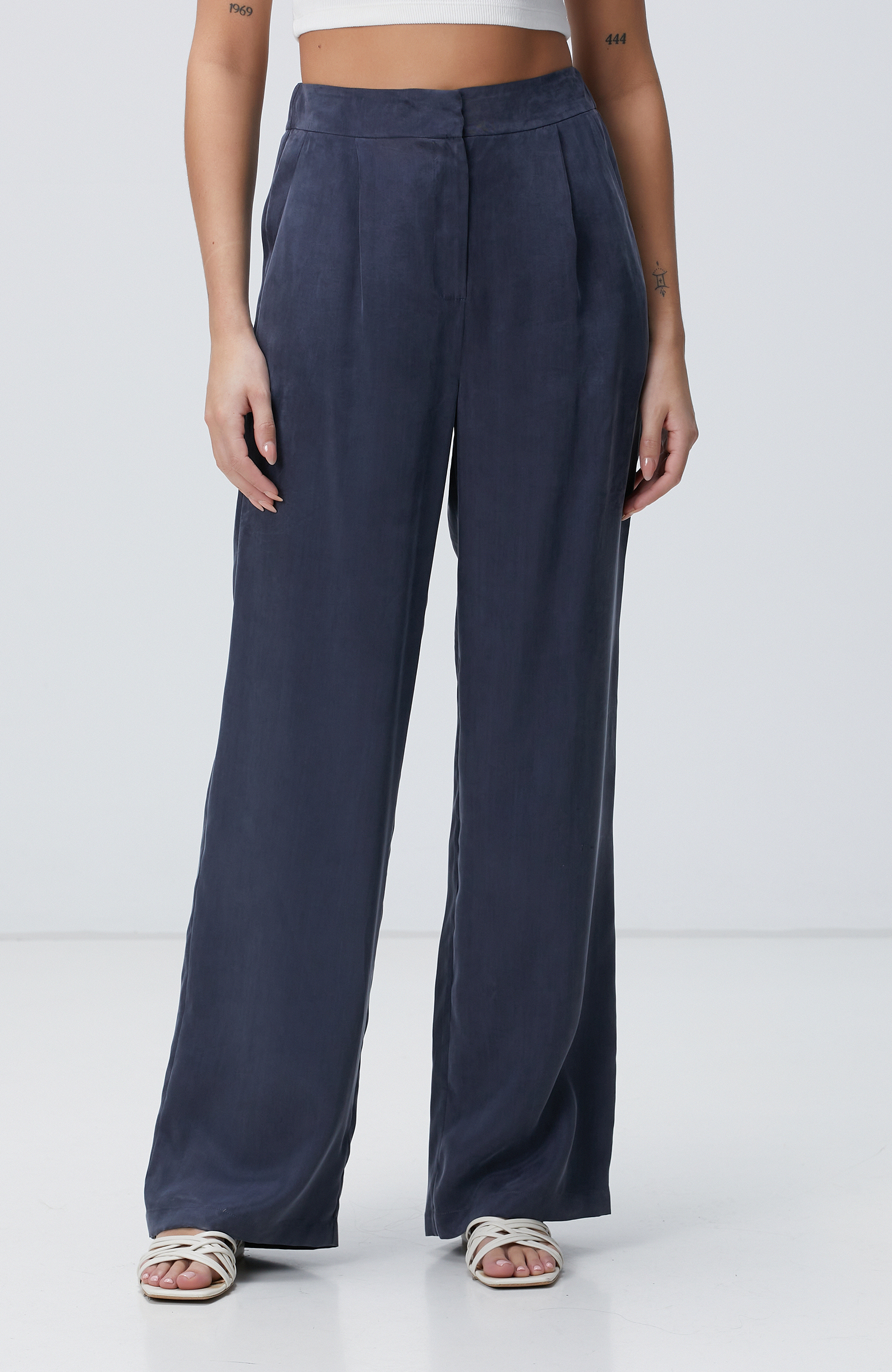 Lacivert Cupro Pantolon