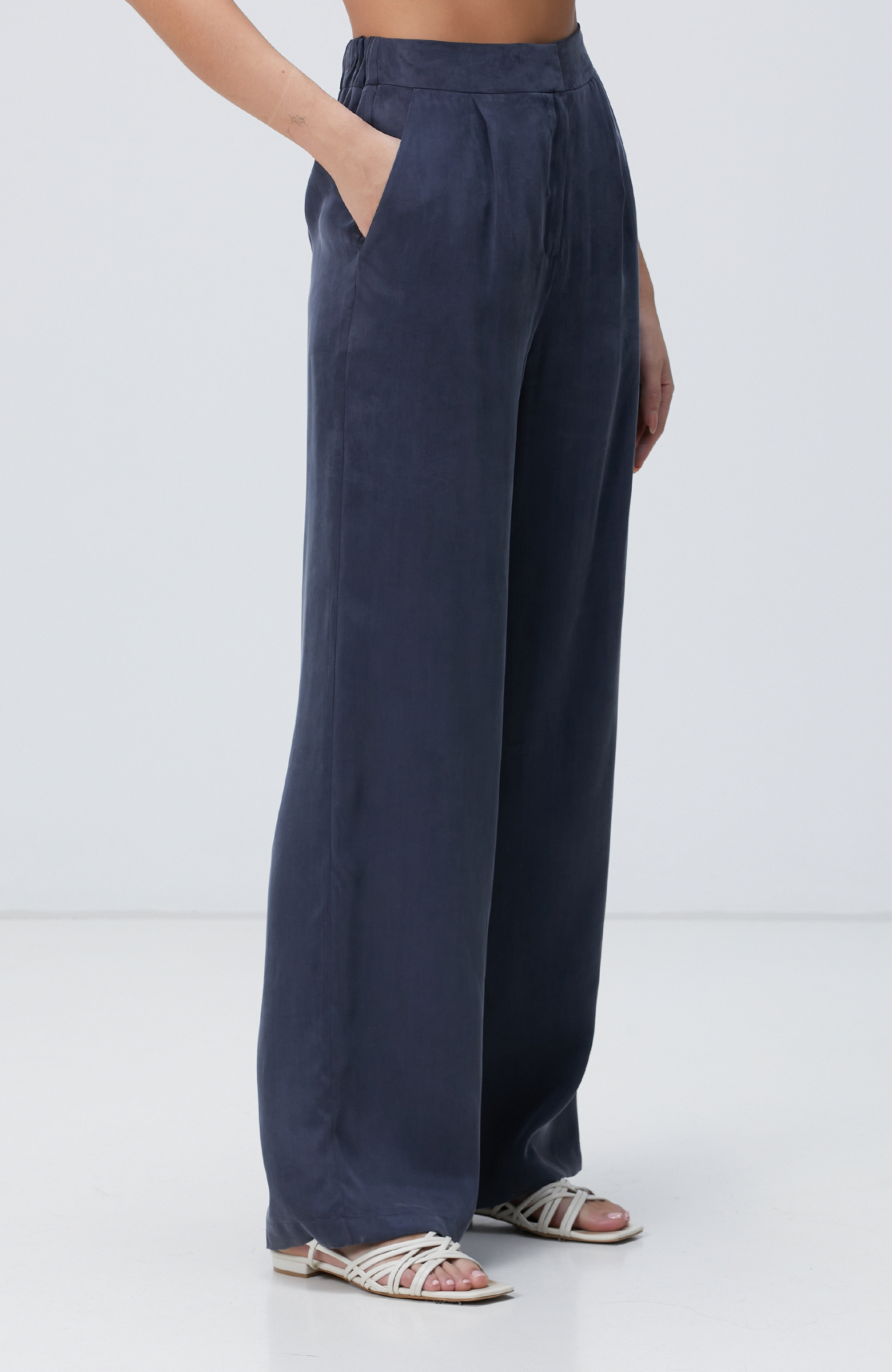 Lacivert Cupro Pantolon