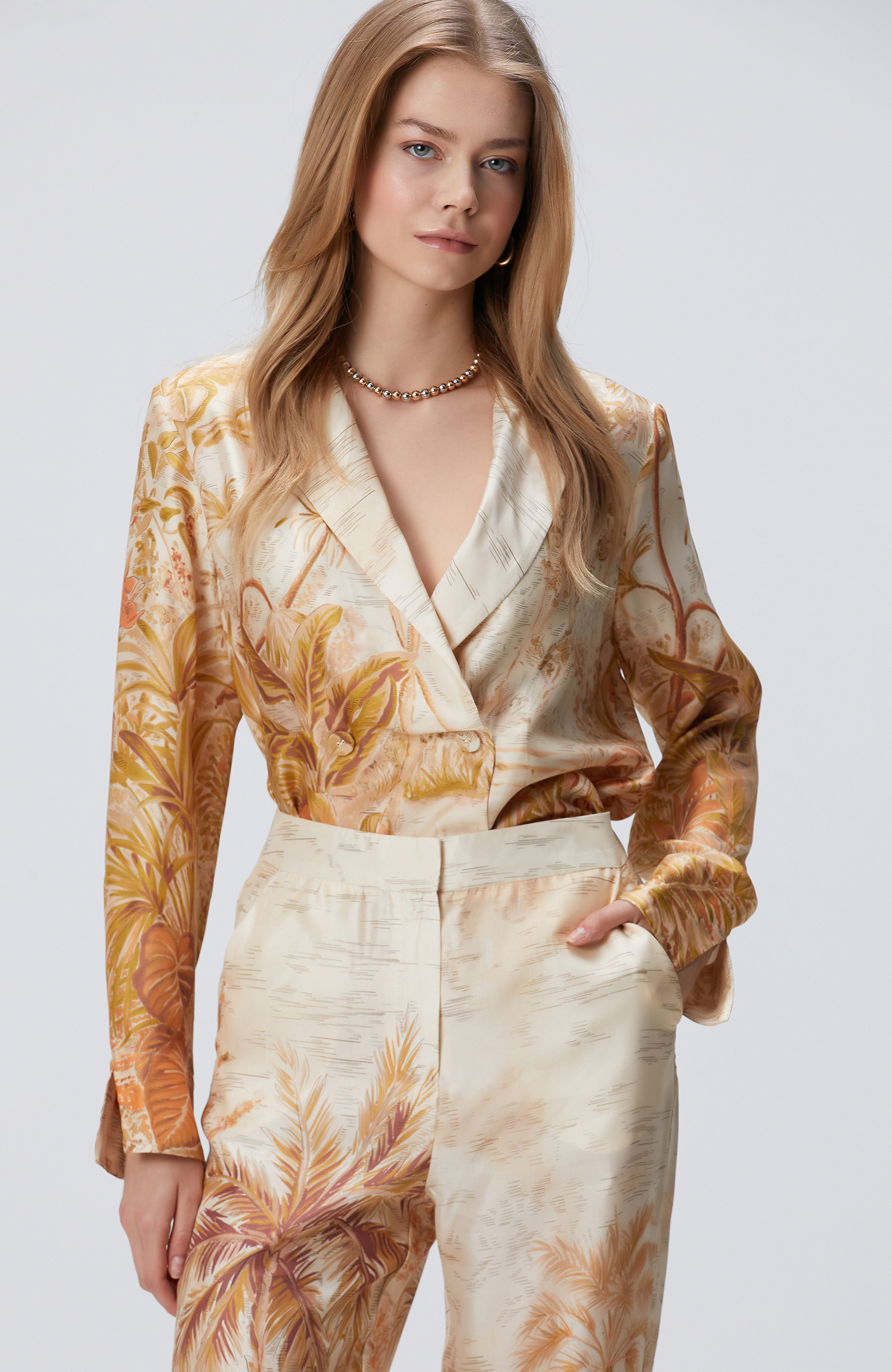 Limited Sarı Desen İpek Karışımlı Desenli Ceket