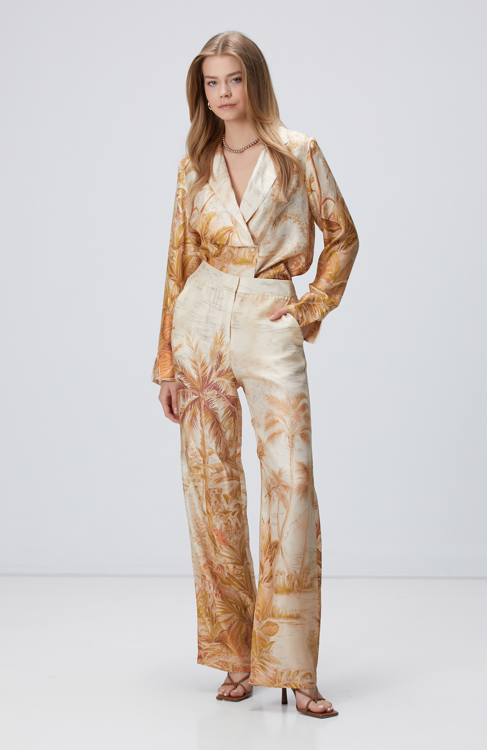 Limited Sarı Desen İpek Karışımlı Desenli Ceket