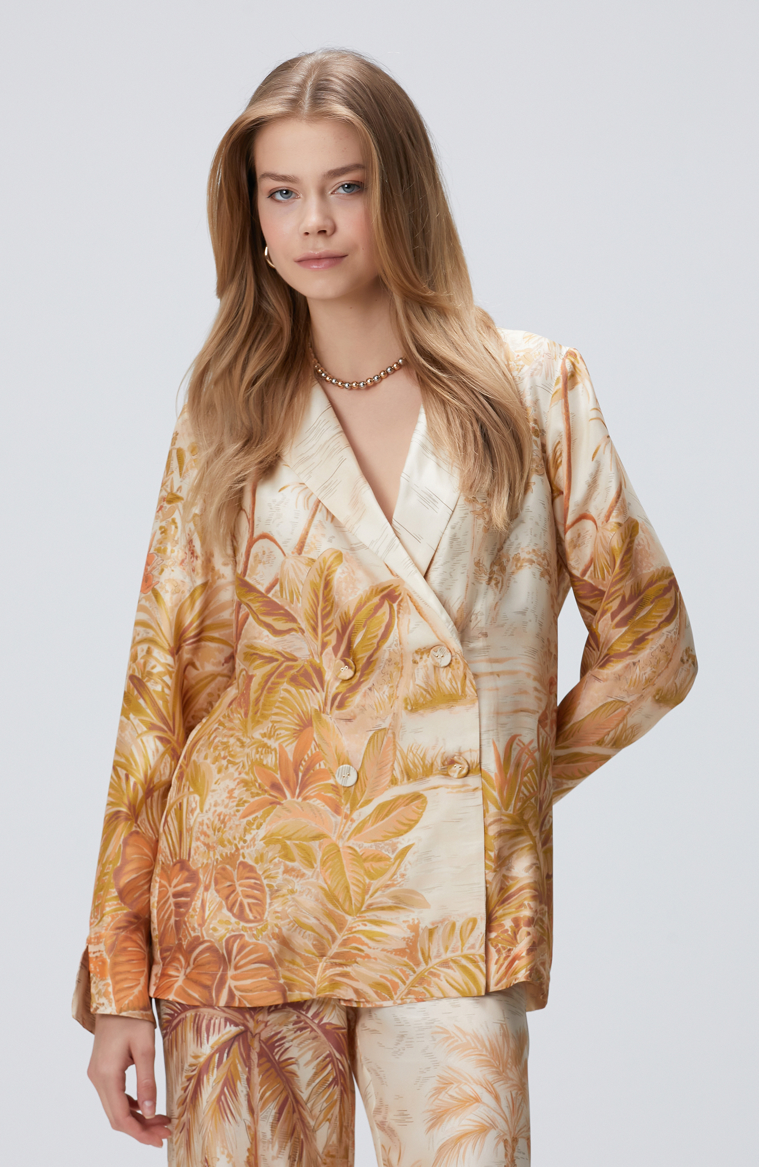 Limited Sarı Desen İpek Karışımlı Desenli Ceket