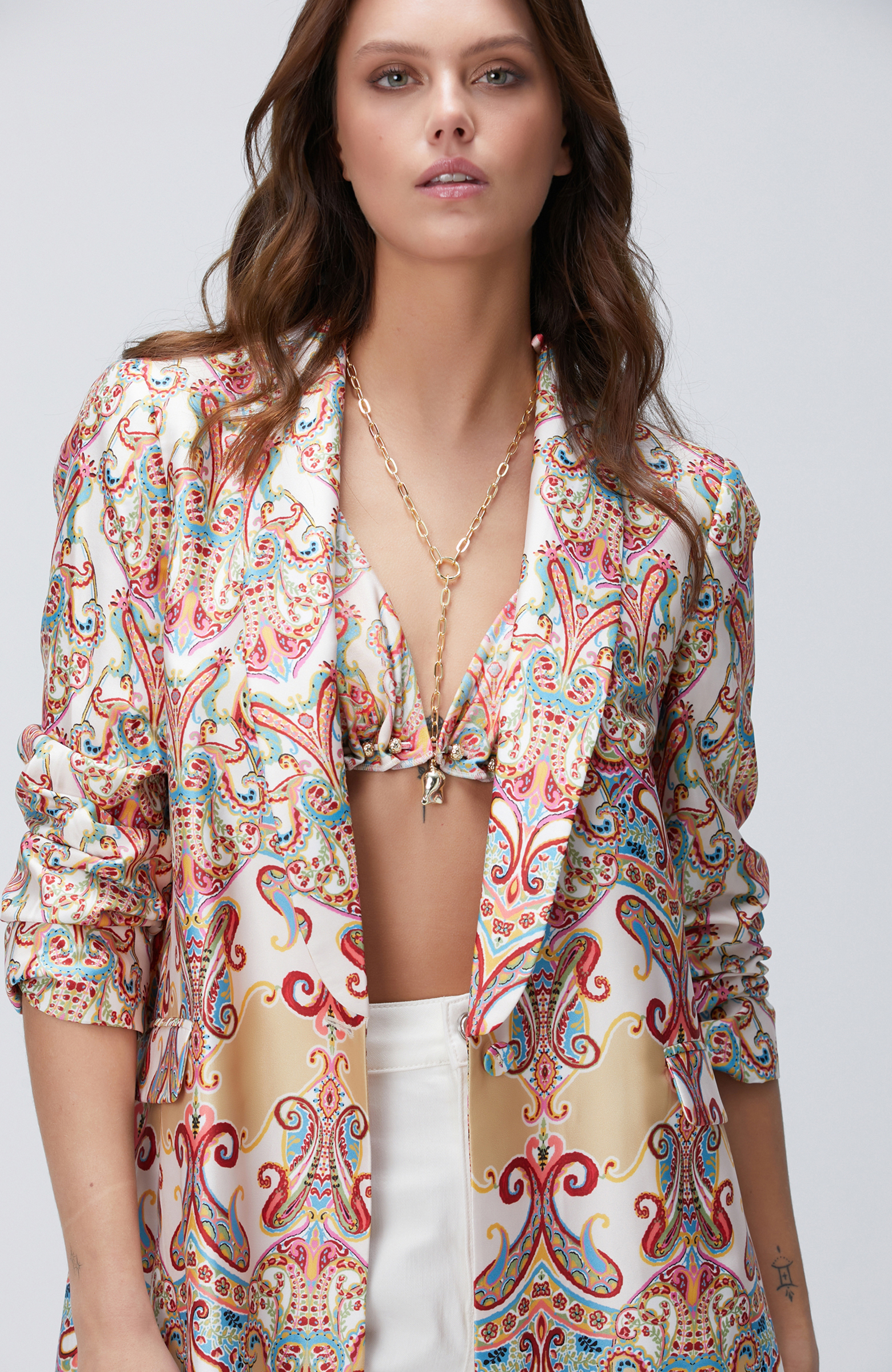 Bej Şal Desenli Ceket